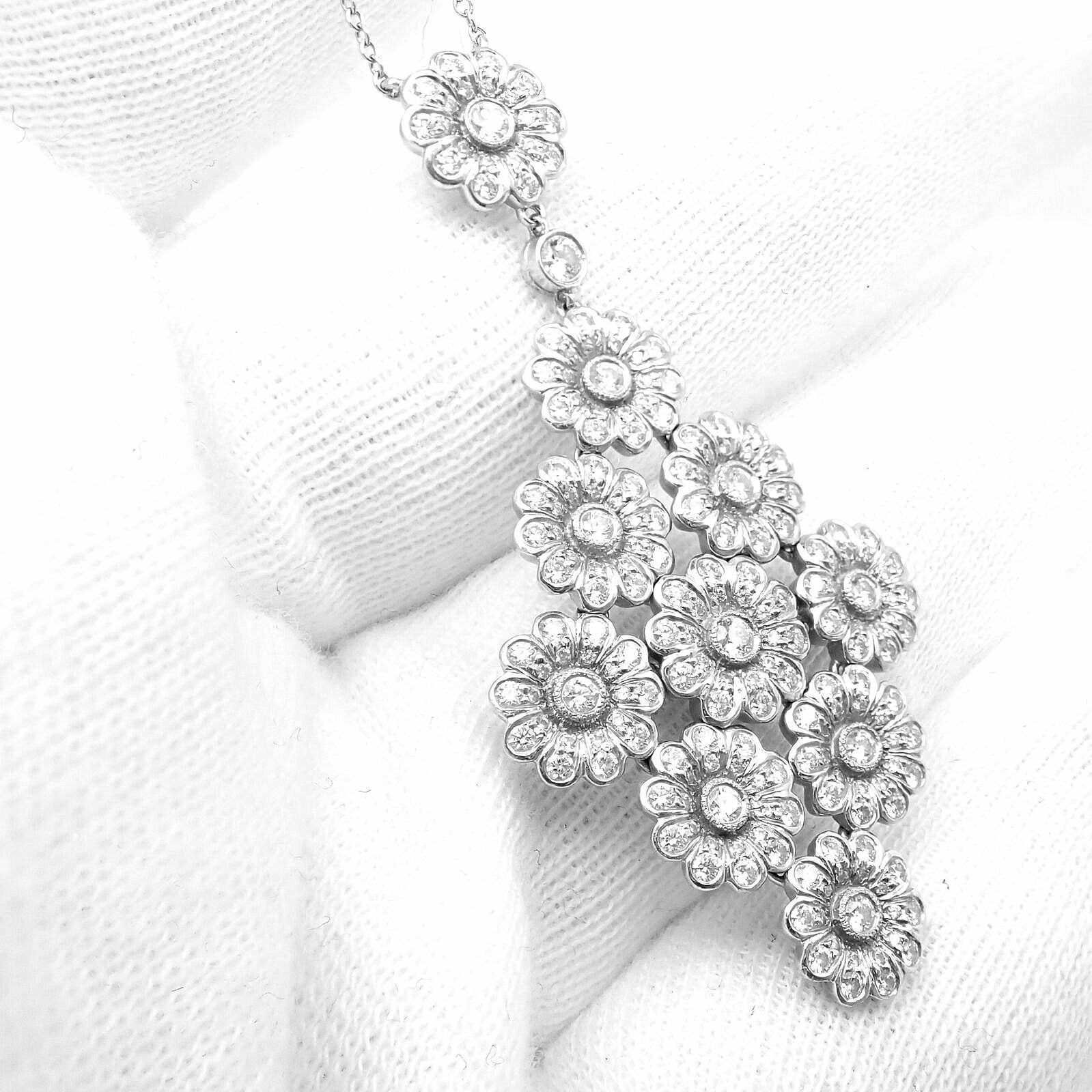 Authentic Tiffany & Co Platinum Diamond Large Daisy Flower Pendant Necklace for Women - Elegant Daisy Flower Jewelry Gift for Anniversary, Birthday & Special Occasions