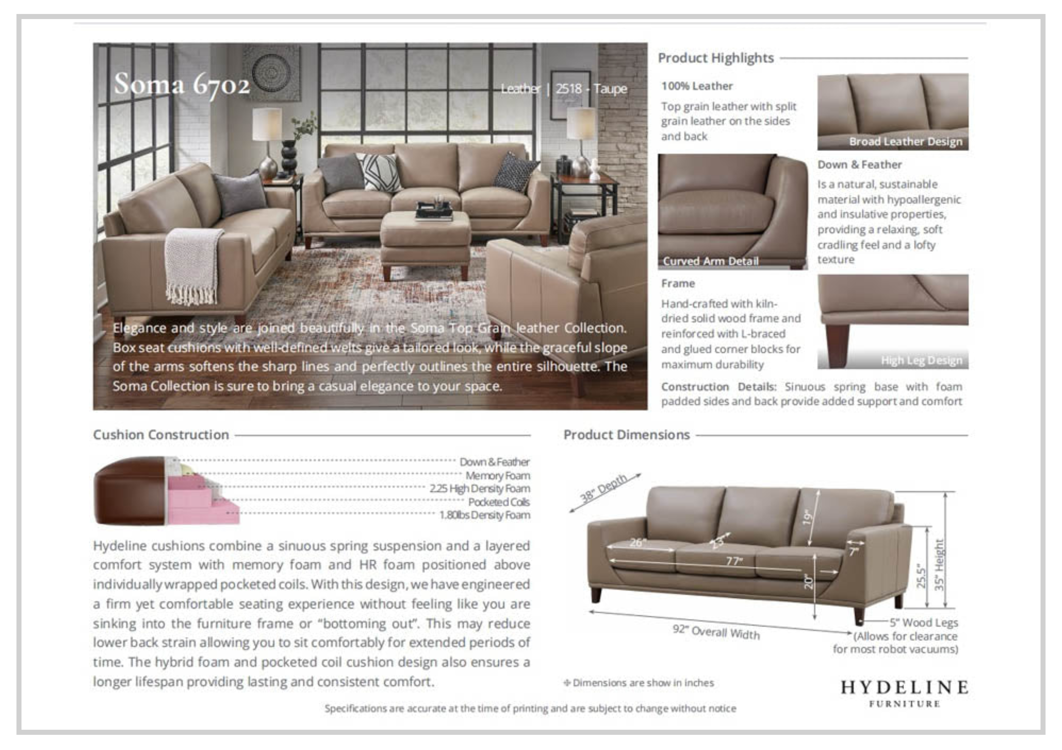 Hydeline Soma 2-Seater Leather Sofa - Brown Genuine Leather Living Room Couch for Small Spaces, Apartments & Cozy Home Decor