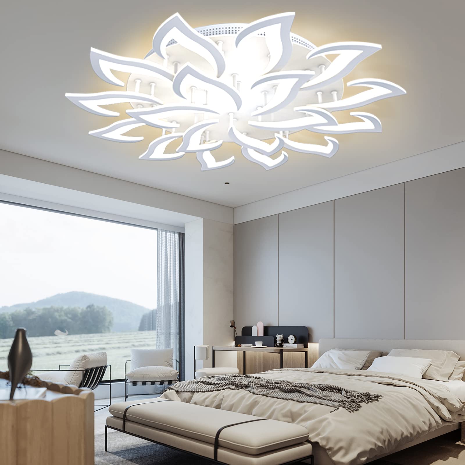 KINDLOV Modern Dimmable LED Ceiling Light - 120W Petal Chandelier Flush Mount Fixture with Remote Control | Energy-Efficient Lighting for Living Room, Bedroom & Dining Room | Perfect for Home Decor & Ambient Lighting