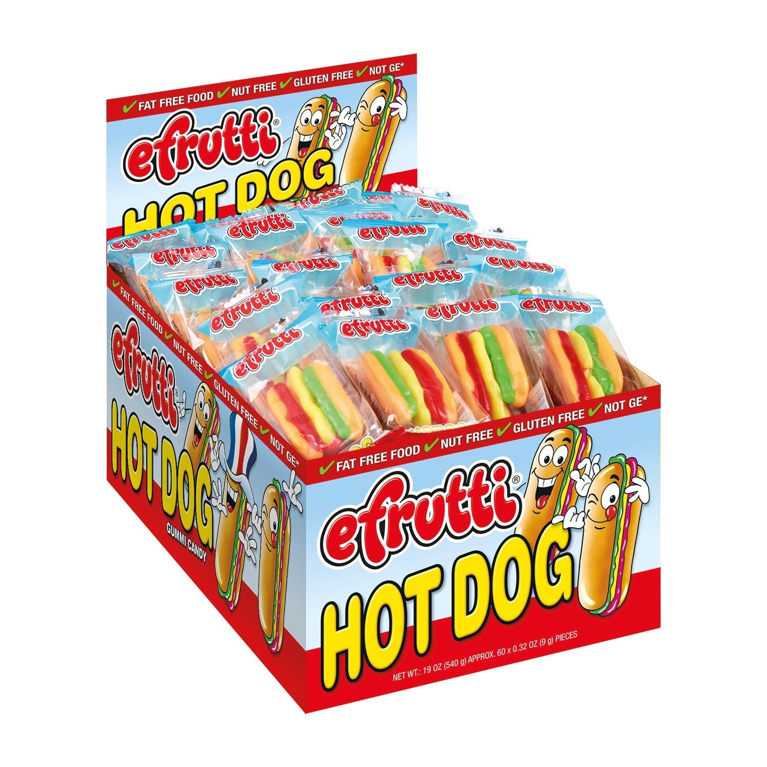 Efrutti Gummy Hot Dog Candy - 60 Count Box | Fun & Tasty Treat for Parties, Halloween, Snacks & Movie Nights