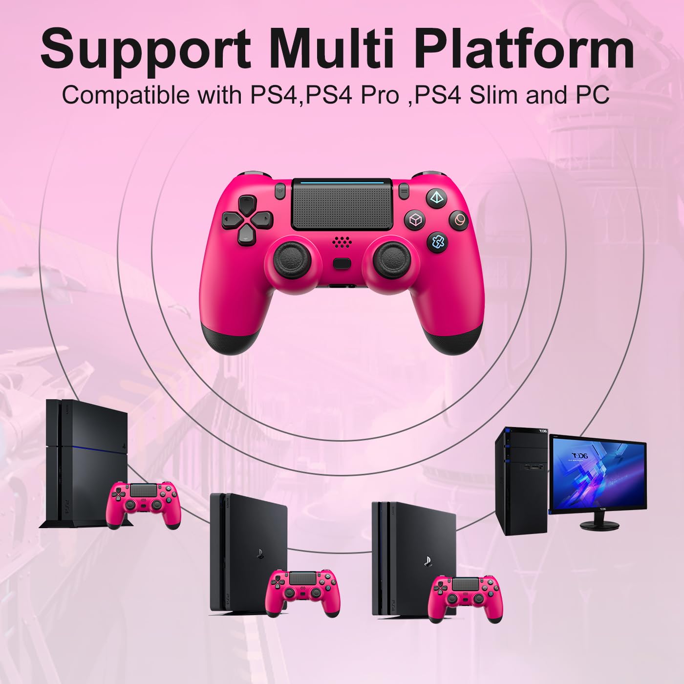 Wireless PS4 Controller with Dual Vibration - Pink for Gaming