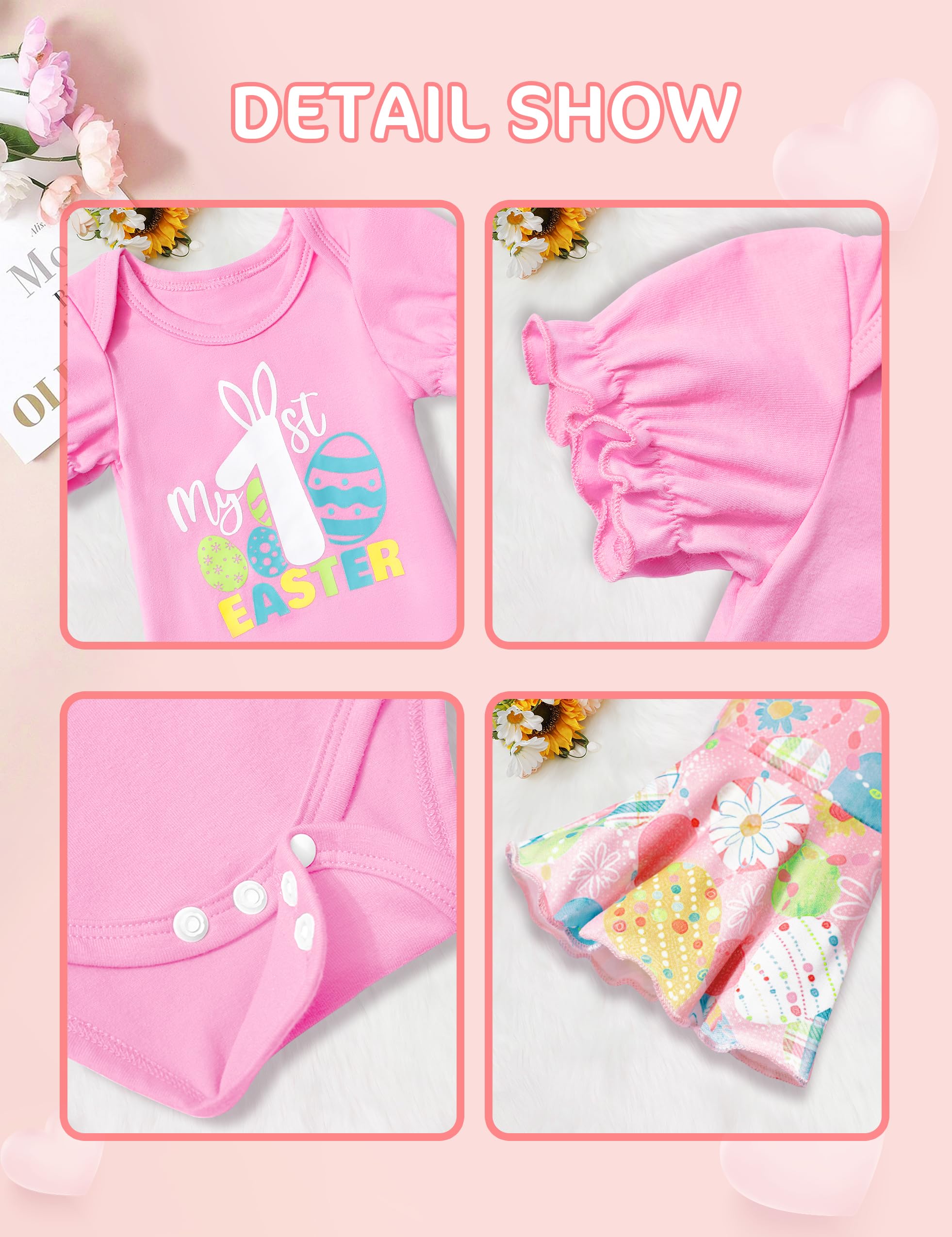 4pcs Baby Girl Clothes Set - Newborn Ruffle Romper Outfits with Bell Bottoms & Headband | Cute Infant Fashion Gift for Photoshoots, Parties & Daily Wear