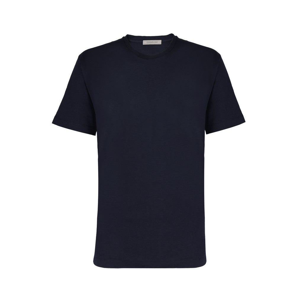 Premium CORNELIANI Stretch Crew Neck T-Shirt for Men - Comfortable Navy Blue Cotton Tee - Perfect for Casual Wear, Office & Travel