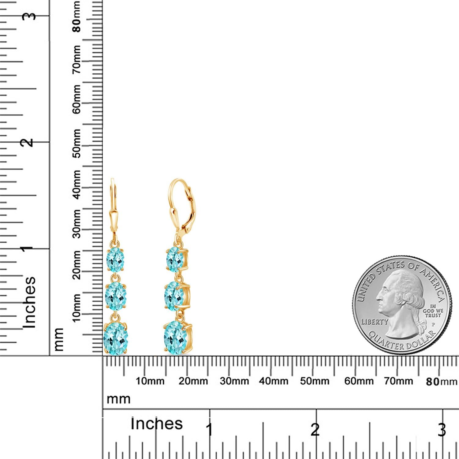 Gem Stone King 18K Gold Plated Sterling Silver Birthstone Drop Dangle Earrings for Women | Oval 8x6mm, 7x5mm & 6x4mm Gemstone Leverback Earrings | Perfect for Birthdays, Anniversaries & Special Occasions
