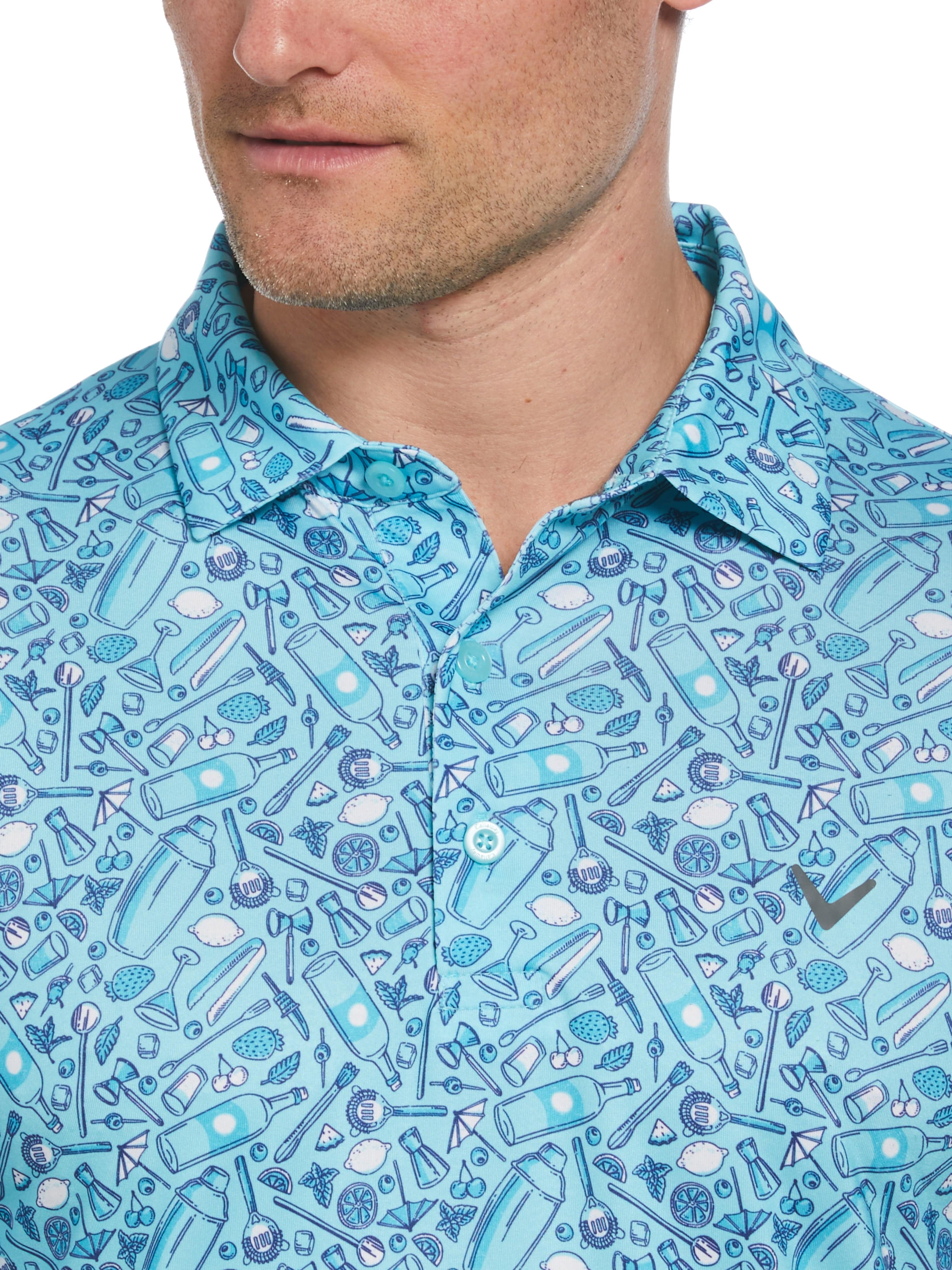 Men's Tropical Cocktail Print Short Sleeve Golf Polo Shirt - Breathable & Stylish for Summer Golf, Beach Vacations & Casual Outings