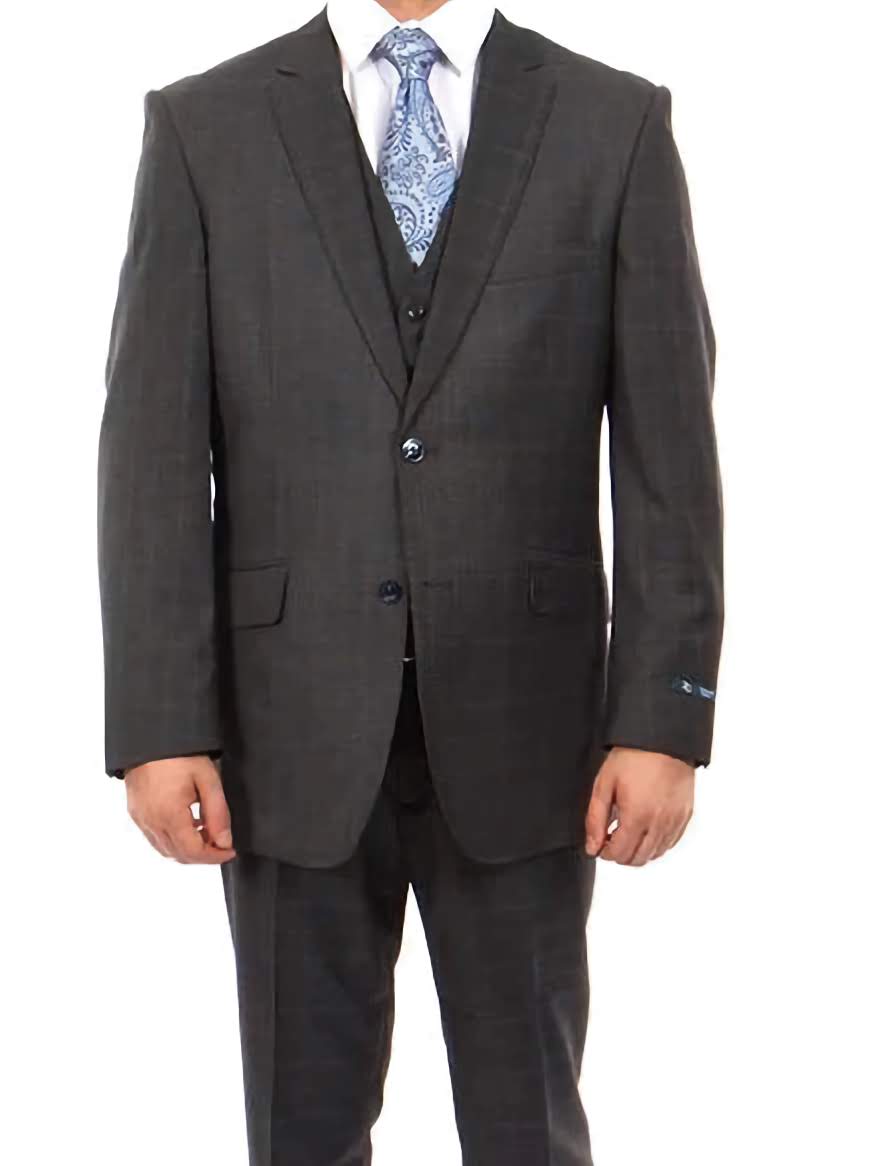 Premium Dark Gray Wool Suit - Modern Fit 3-Piece Windowpane Business Suit for Men | Perfect for Weddings, Office & Formal Events