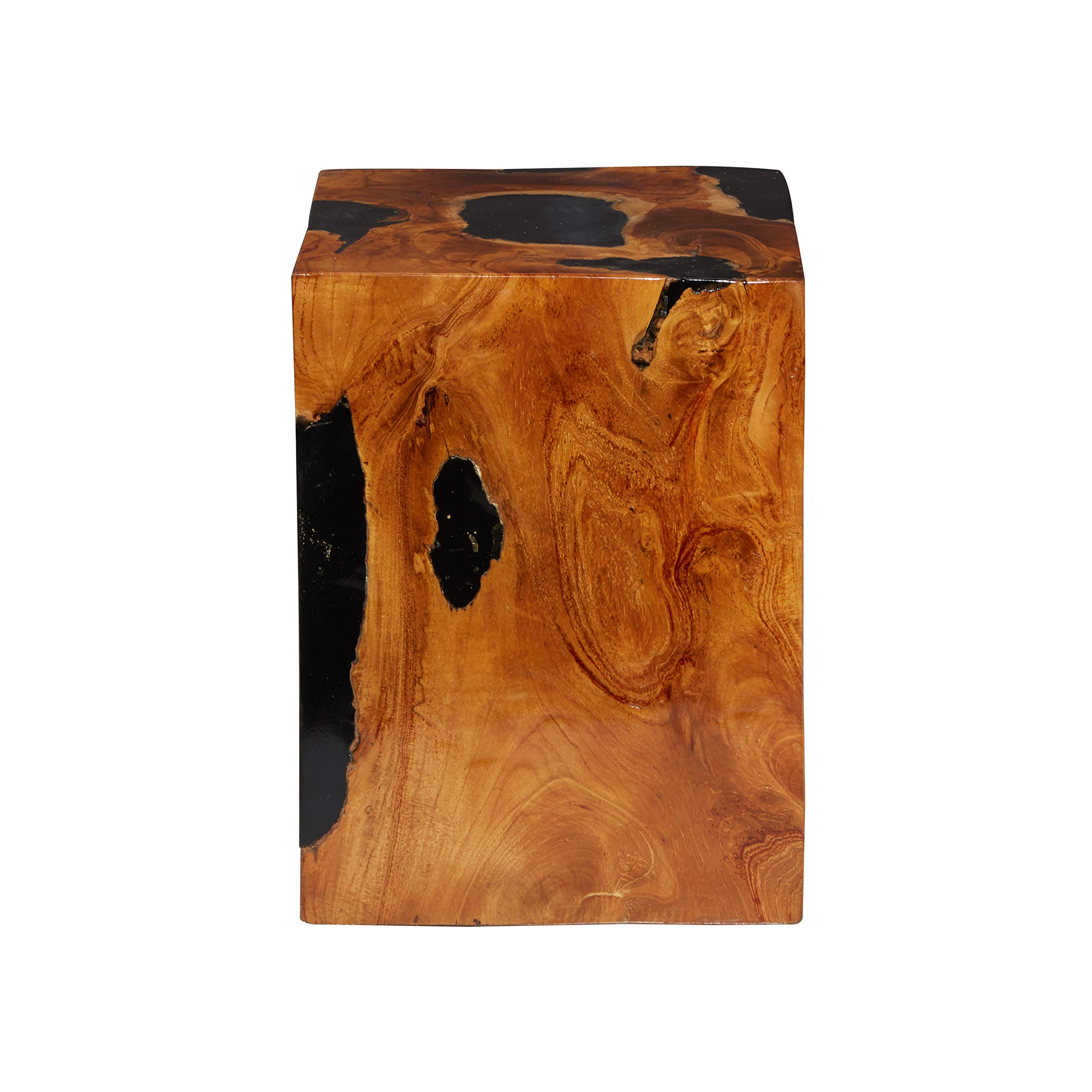 Deco 79 Teak Wood Side End Accent Table with Black Resin Inlay - 12