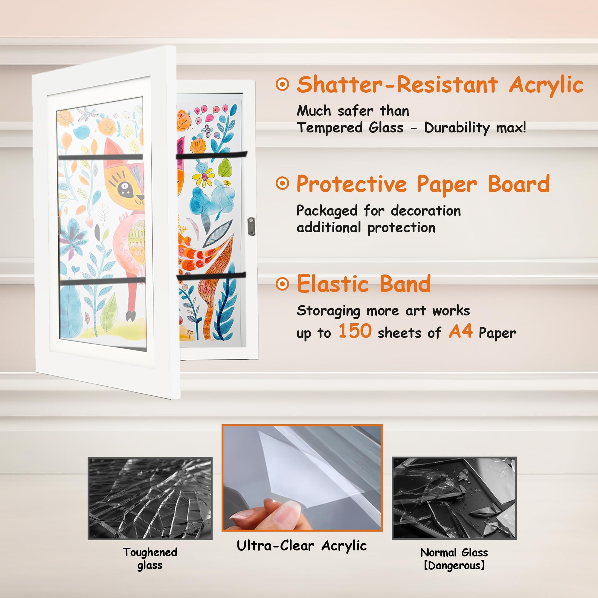 2-Pack Kids Art Frames 8.5x11 - Changeable Front Opening Picture Frames for Home & Classroom Decor