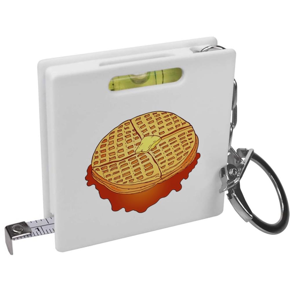 Azeeda 'Waffles With Syrup' Keychain Tape Measure with Built-in Spirit Level - Compact Multi-Tool for DIY, Home Improvement & Crafting (KM00013436) - Perfect for Handymen, Carpenters & Gift Ideas