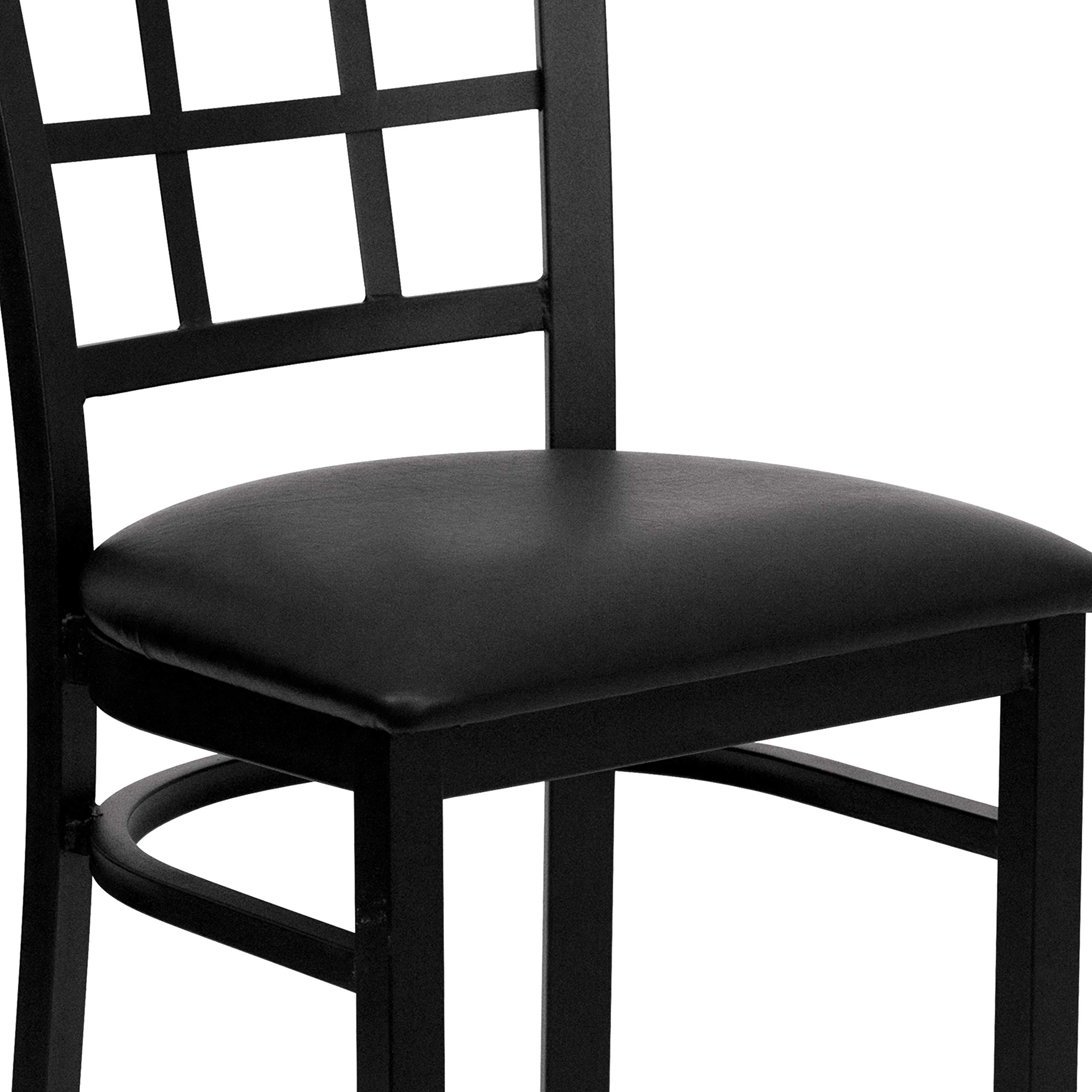 Black Window Back Metal Restaurant Chair - Heavy Duty Vinyl Seat for Cafes, Diners & Commercial Use
