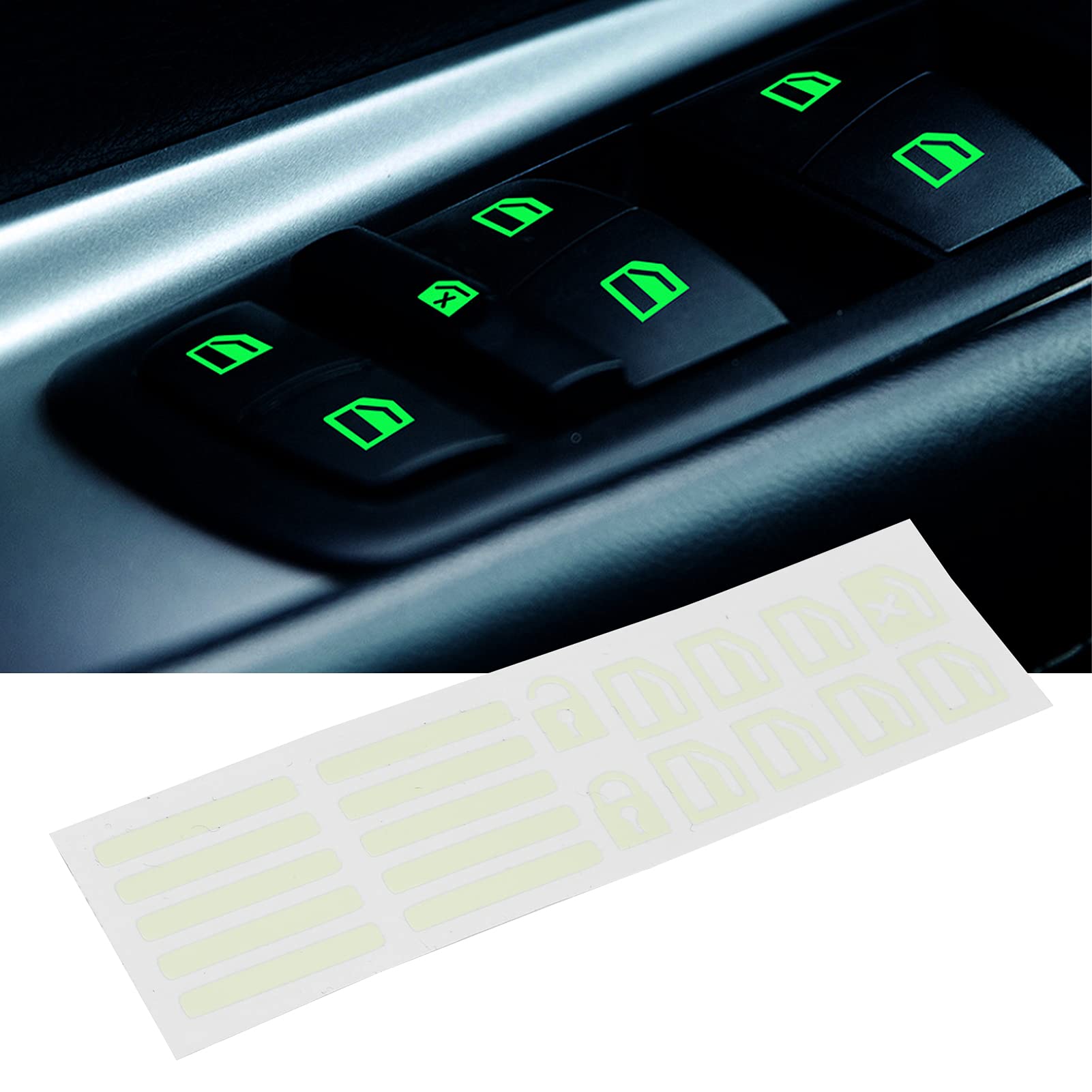 Glow in the Dark Car Window Switch Stickers - Universal Fluorescent Green Door Lock & Button Decals for Enhanced Night Visibility - Perfect for Night Driving, Car Interior Customization, and Safe Vehicle Operation