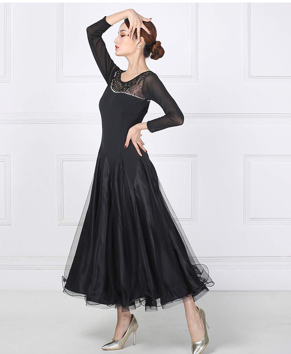 Elegant Ballroom Dance Dress for Women - Long Sleeve Slim Fit Waltz Performance Costume | Competition Standard Outfit for Latin, Standard & Social Dancing