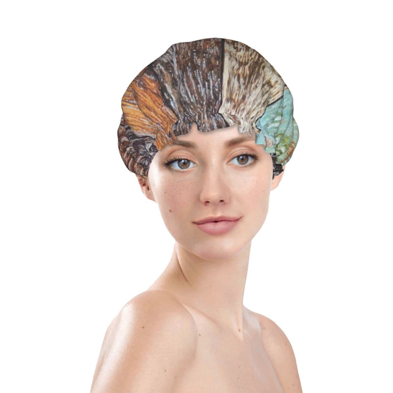 Vibrant Wooden Beads Shower Cap for Women - Reusable Waterproof Shower Hat with Double Layer Protection - Perfect for Bathing, Swimming & Hair Care Routines
