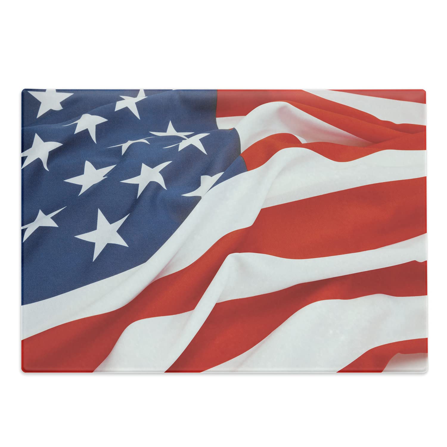 Ambesonne 4th of July Patriotic American Flag Cutting Board - Large Tempered Glass Serving Tray with Decorative Art Print - Perfect for Independence Day Parties, BBQ Serving & Kitchen Decor