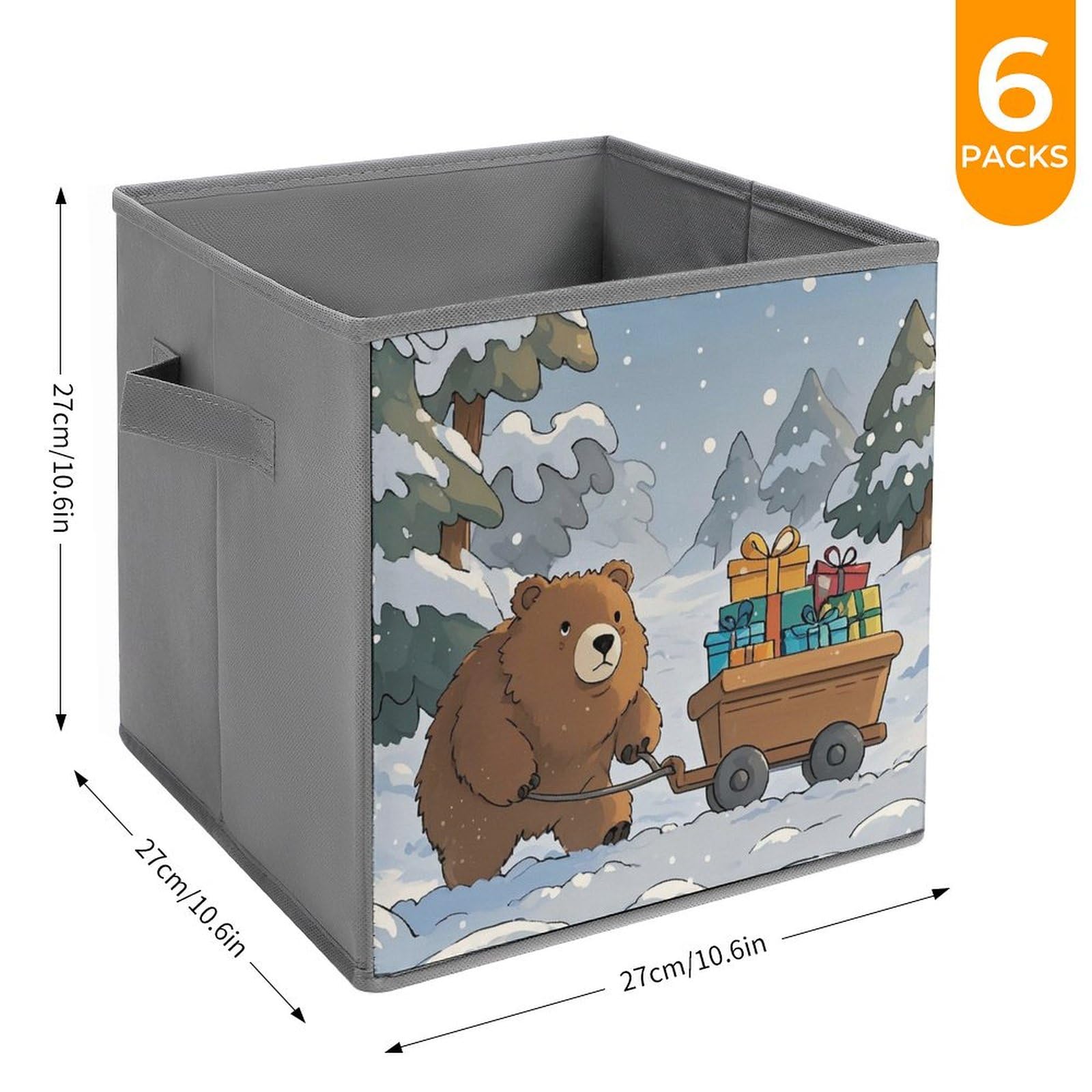 6PCS Foldable Storage Bins with Handles - Large Capacity Bear Printed Storage Boxes & Cubes for Playroom, Office, Home Organization - Perfect for Kids' Toys, Books, Clothes & Household Items Storage