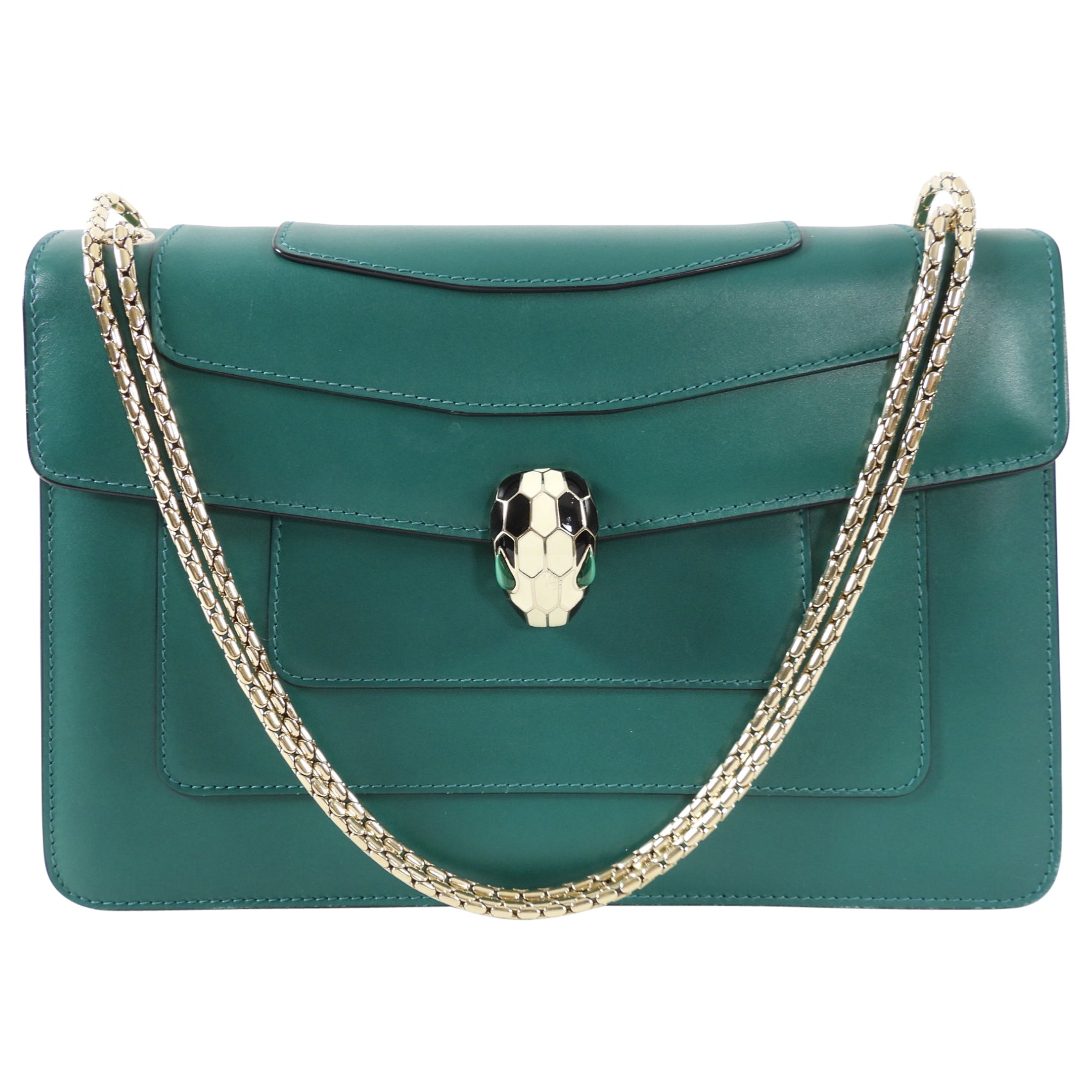 Bulgari Serpenti Forever Green Enamel Snake Shoulder Bag - Luxury Designer Handbag for Women, Perfect for Evening Parties & Special Occasions
