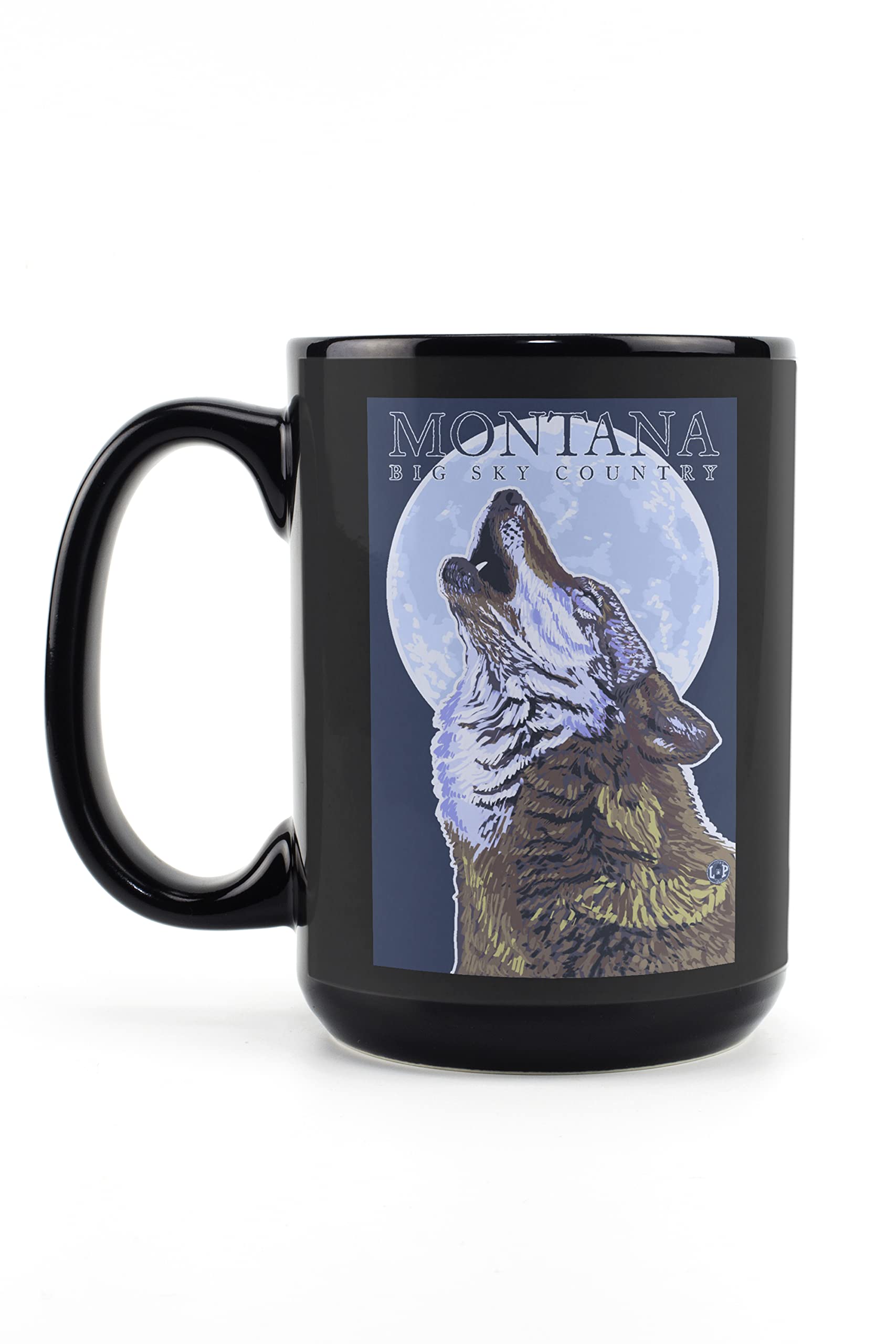 Howling Wolf Ceramic Mug 15oz - Big Sky Country Montana Design - Dishwasher & Microwave Safe Coffee & Tea Cup - Perfect for Camping, Office & Home Use