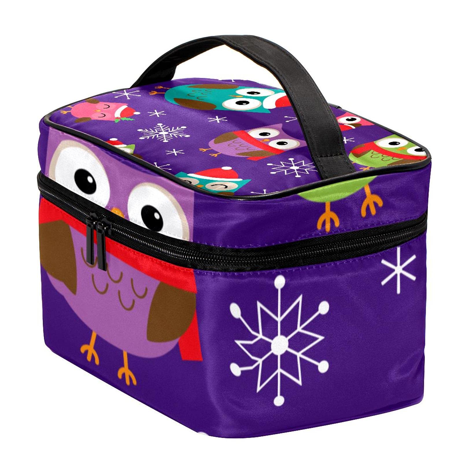 Christmas Owl Snowflake Pattern Travel Makeup Bag - Large Cosmetic Organizer with Zipper for Women & Girls | Perfect for Holiday Travel, Gift Giving & Toiletry Storage