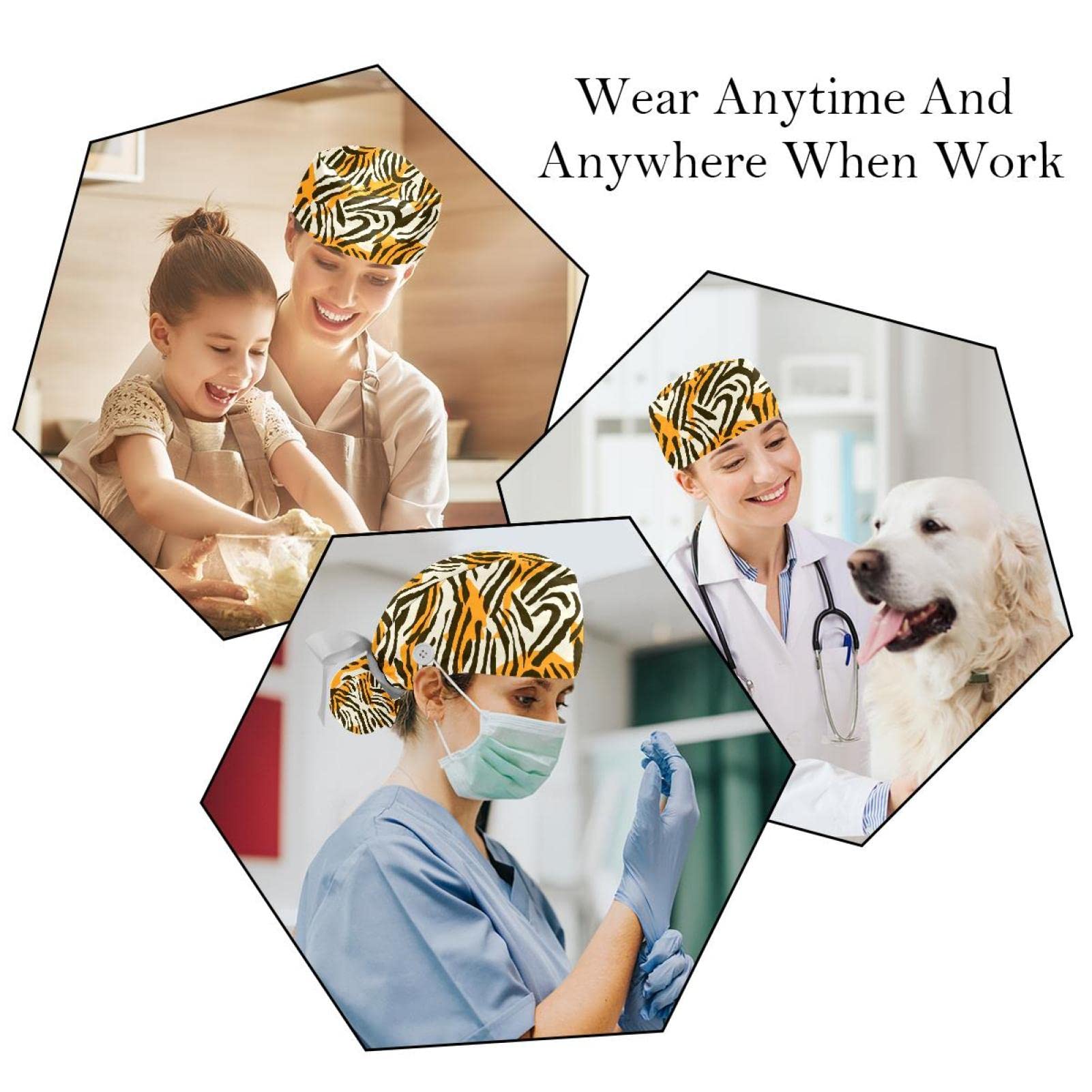 Leopard Print Blue Scrub Hats for Women & Men - 2 Pack Surgical Caps with Button Closure & Sweatband - Long Hair Tie Back Design for Nurses, Doctors & Healthcare Workers - Comfortable Medical Work Caps for Hospital Shifts & Clinical Duties