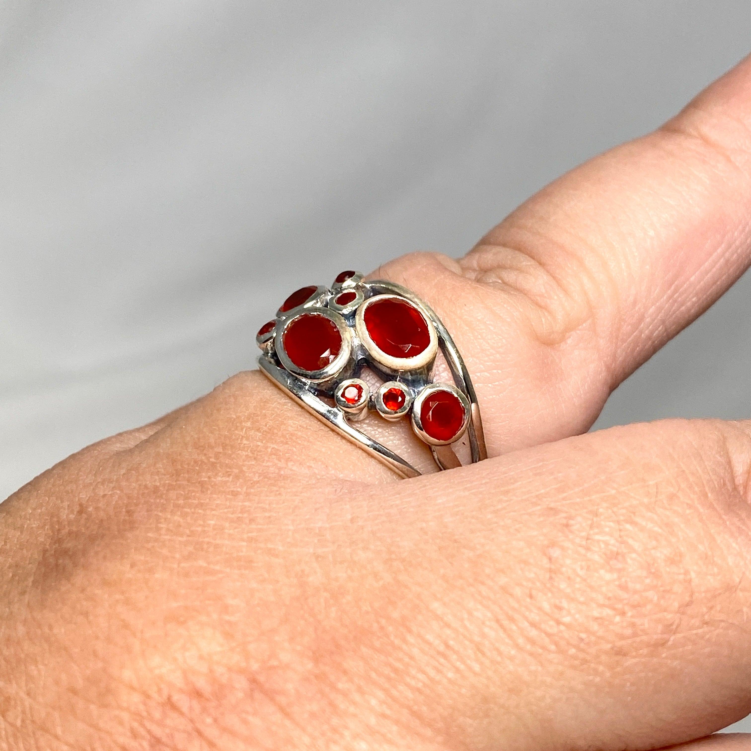 Natural Carnelian Faceted Multistone Gemstone Ring in Sterling Silver - Elegant Decorative Setting R3787 | Perfect for Weddings, Parties & Special Occasions
