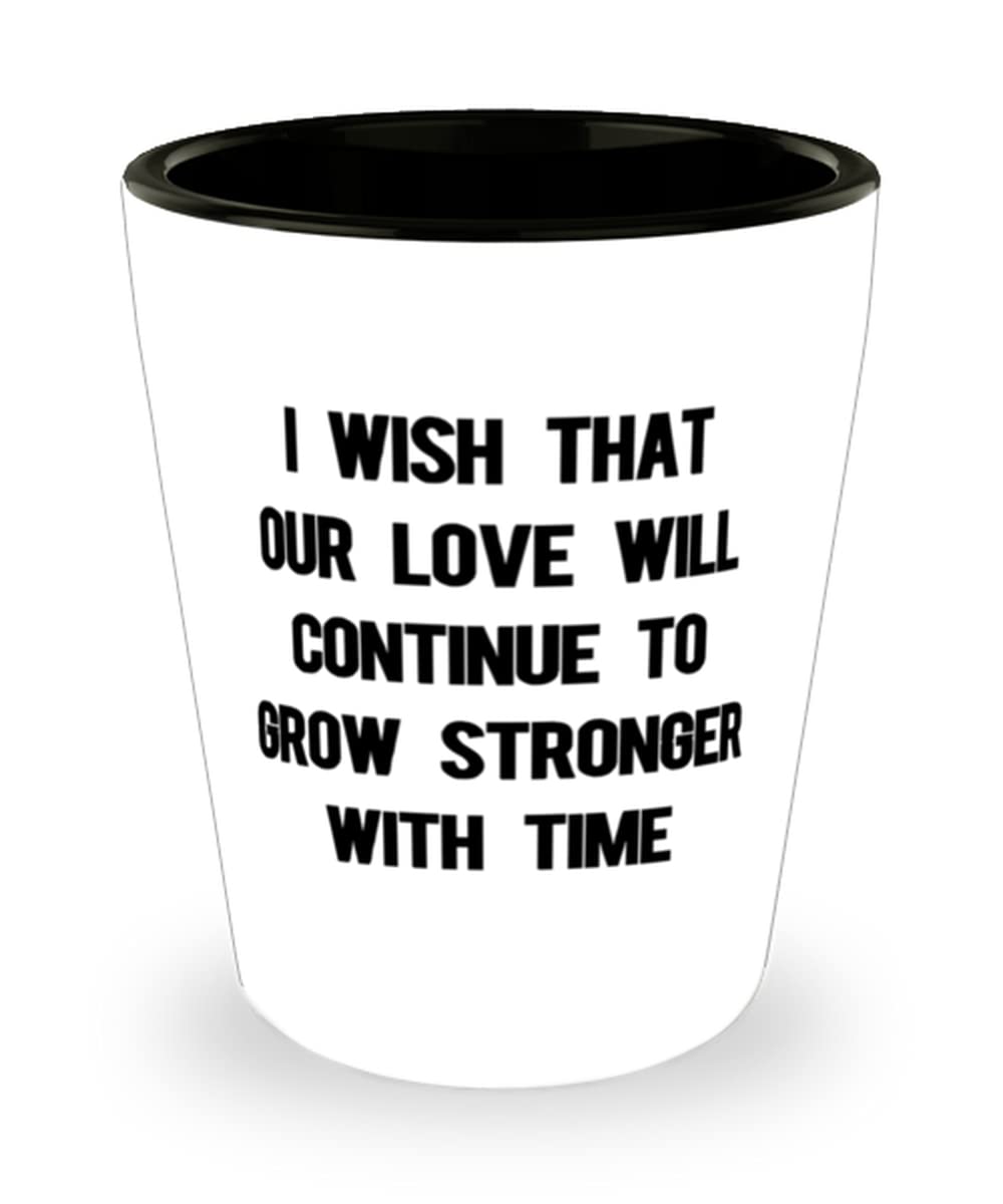Affordable Valentine's Day Gifts for Husband - Romantic 'Our Love Grows Stronger' Engraved Shot Glass - Perfect for Anniversary, Wedding & Couples' Cocktail Nights