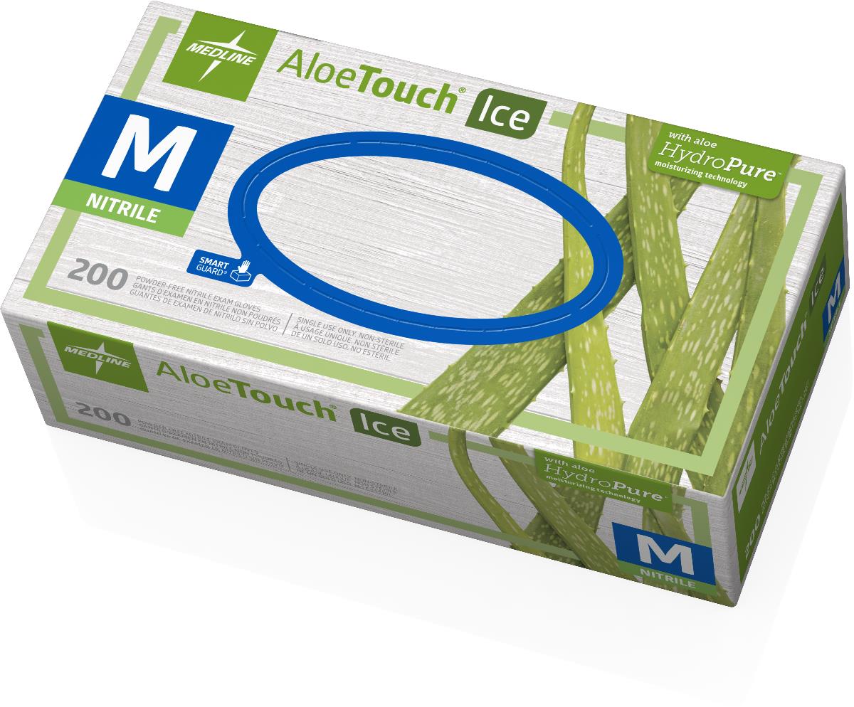 AloeTouch ICE Powder-Free Nitrile Exam Gloves - Latex-Free, Disposable, Comfort Fit for Medical, Dental & Tattoo Use (Small, Medium, Large, X-Large) - Ideal for Healthcare, Food Handling & Home Cleaning