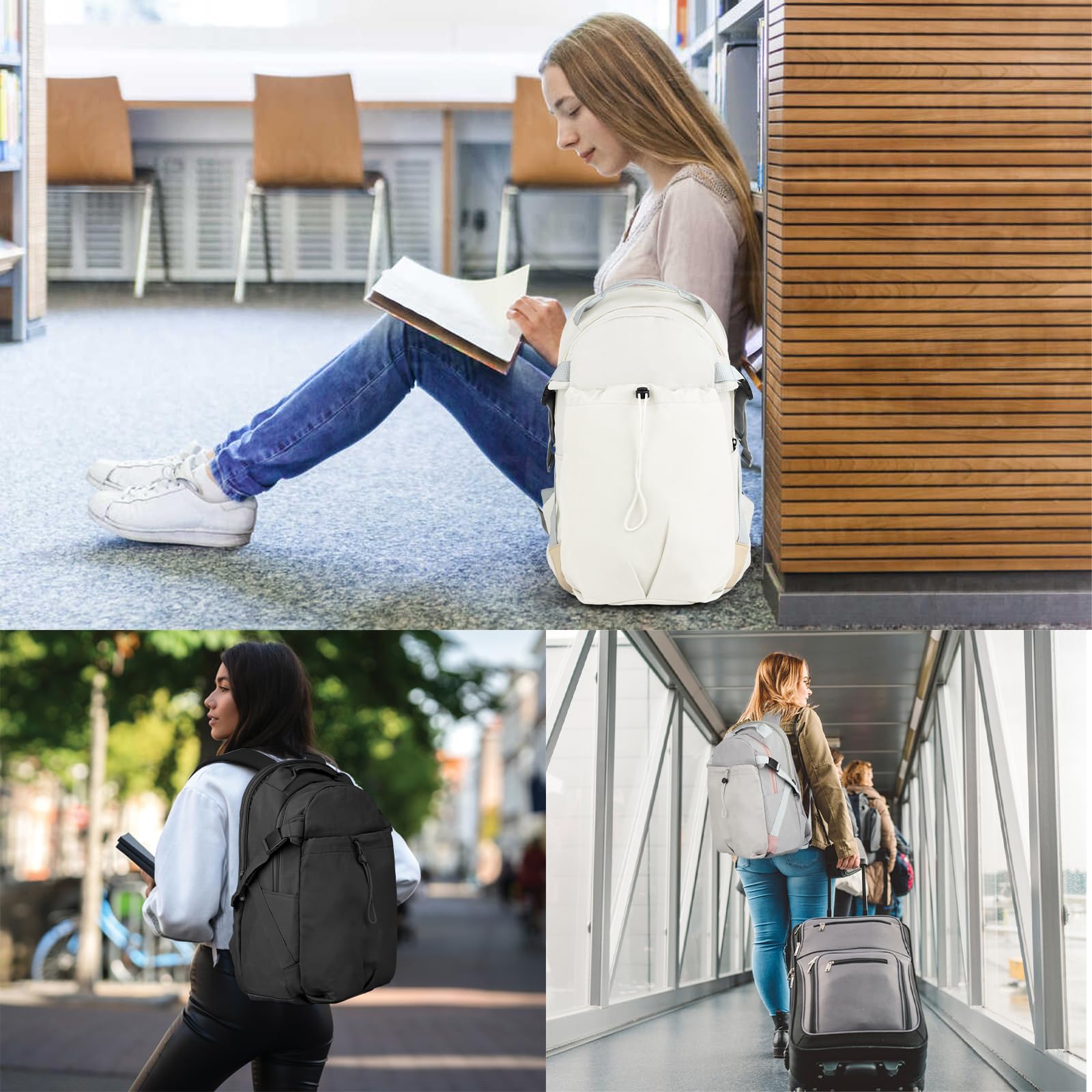 Stylish Beige Casual Backpack for Women - 15.6 Inch Laptop Backpack, College Bookbag, Travel Daypack - Perfect for School, Work, Commuting & Weekend Getaways