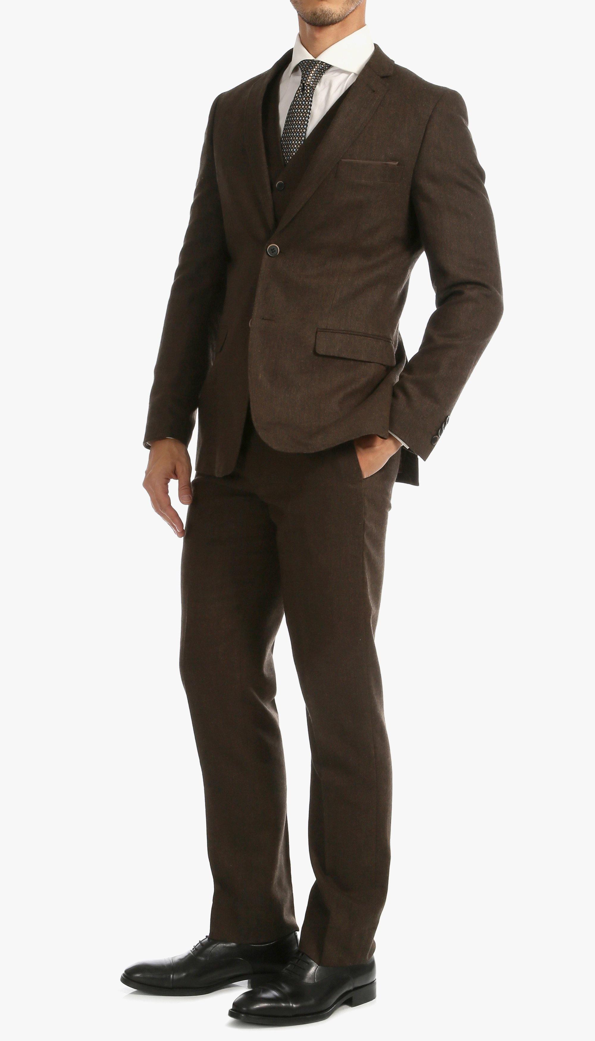 Premium Tweed Slim Fit 3-Piece Suit for Men - Cognac Brown Formal Business Attire | Wedding, Office & Special Occasion Outfit