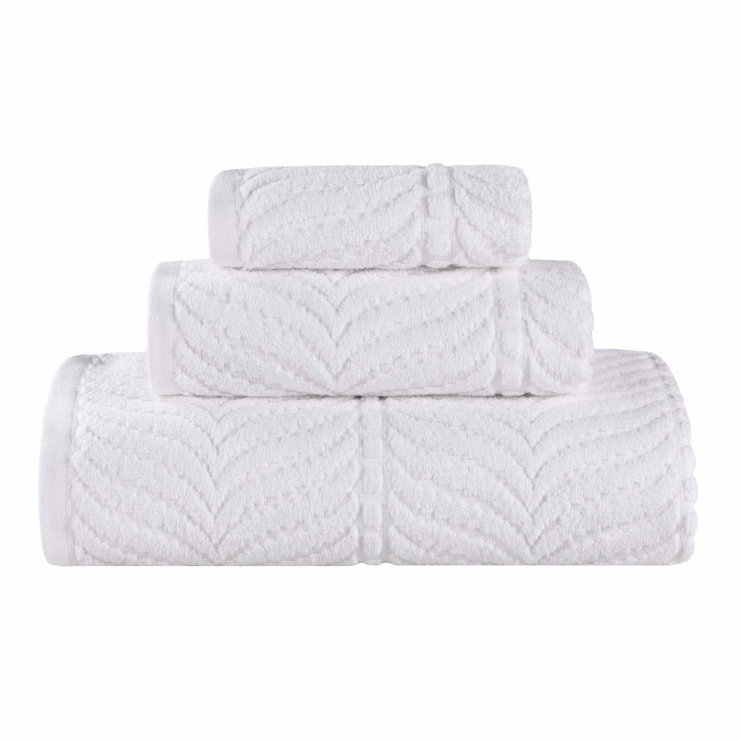 Premium Zero Twist Cotton Jacquard Towel Set - 3 Piece Luxury Bath Towels with Elegant Chevron Pattern for Spa, Bathroom & Guest Use