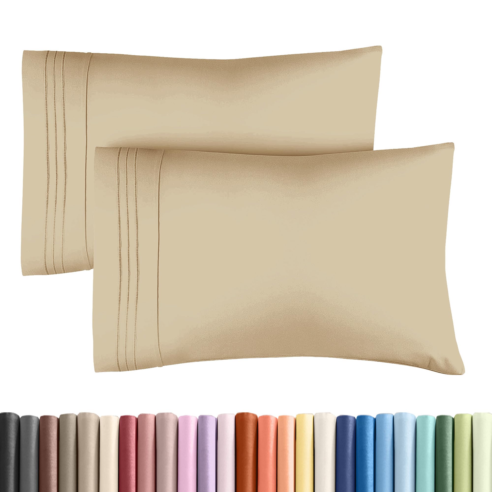 Luxury Queen Size Pillowcase Set of 2 - Ultra Soft Hotel Quality Pillow Covers for Women, Men & Kids - Breathable & Machine Washable Bedding Accessories - Perfect for Master Bedroom, Guest Room & Dorm Decor - Beige