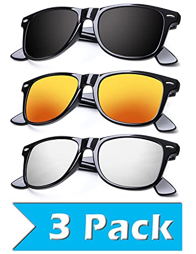 B03-(3 Pack) Glossy Black Frame Black / Orange / Silver Lens