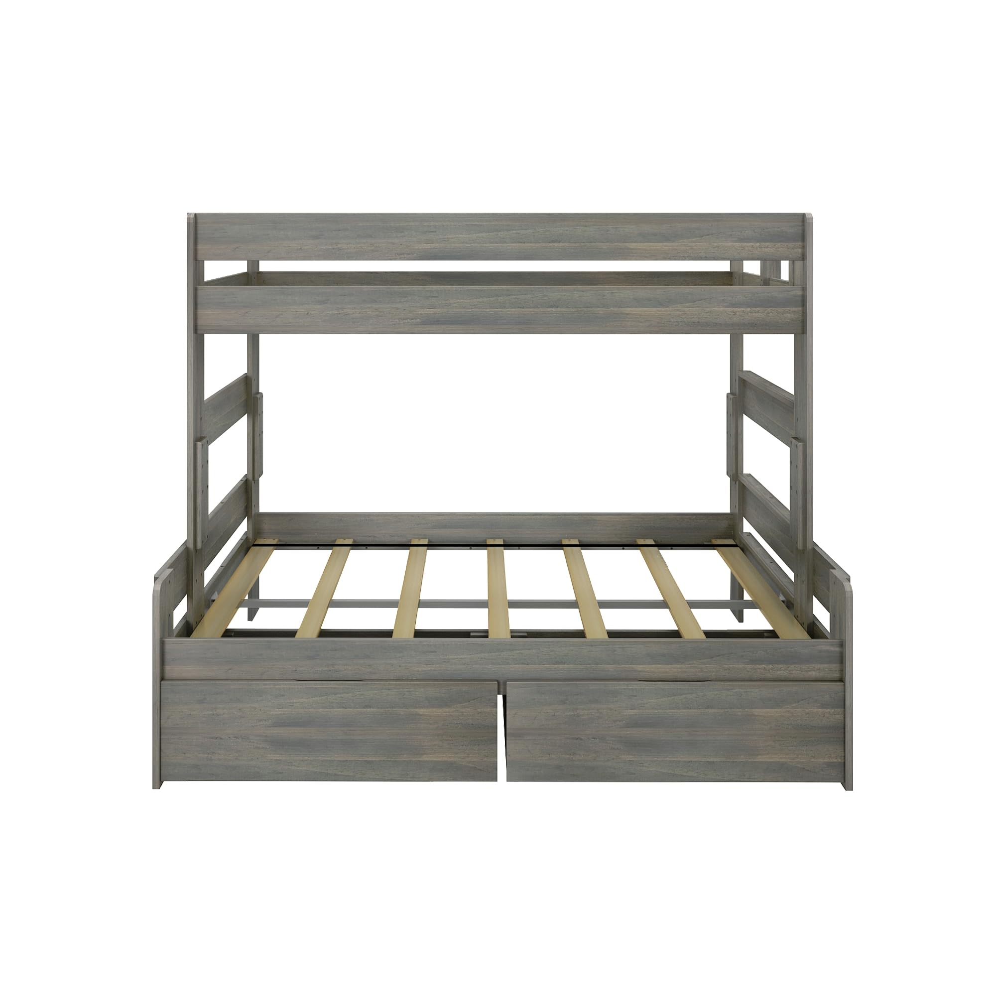 Max & Lily Modern Farmhouse Twin/Full Bunk Bed with Storage Drawers, Driftwood Finish - Space-Saving Kids Bedroom Furniture for Siblings or Sleepovers