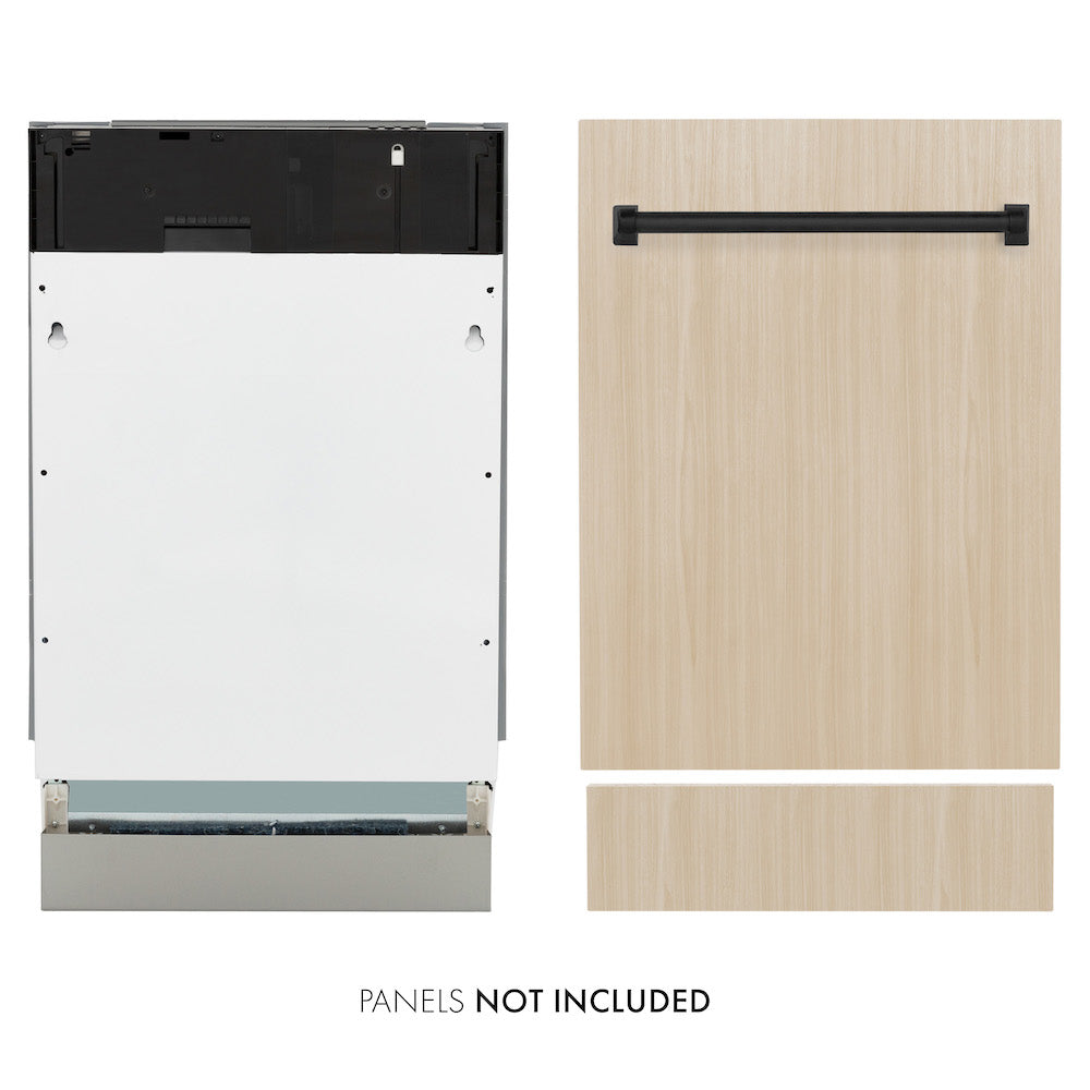 ZLINE Autograph Edition 18 Inch Tallac Series 3rd Rack Top Control Dishwasher - Custom Panel Ready with Matte Black Handle, 51dBa (DWVZ 18 MB) - Perfect for Modern Kitchens and Open-Concept Homes