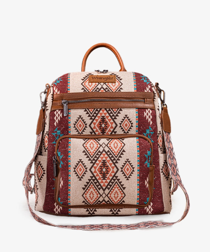 Wrangler Aztec Print Canvas Backpack for School, Travel & Outdoor Adventures - Durable & Stylish Daypack for Men & Women