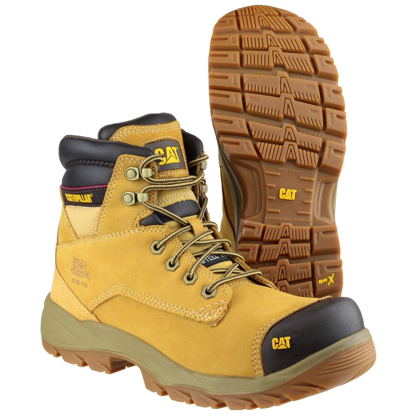 CATERPILLAR Men's Spiro Work Boots - Size 12 UK (Honey Brown) - Durable Safety Footwear for Construction, Hiking & Outdoor Work