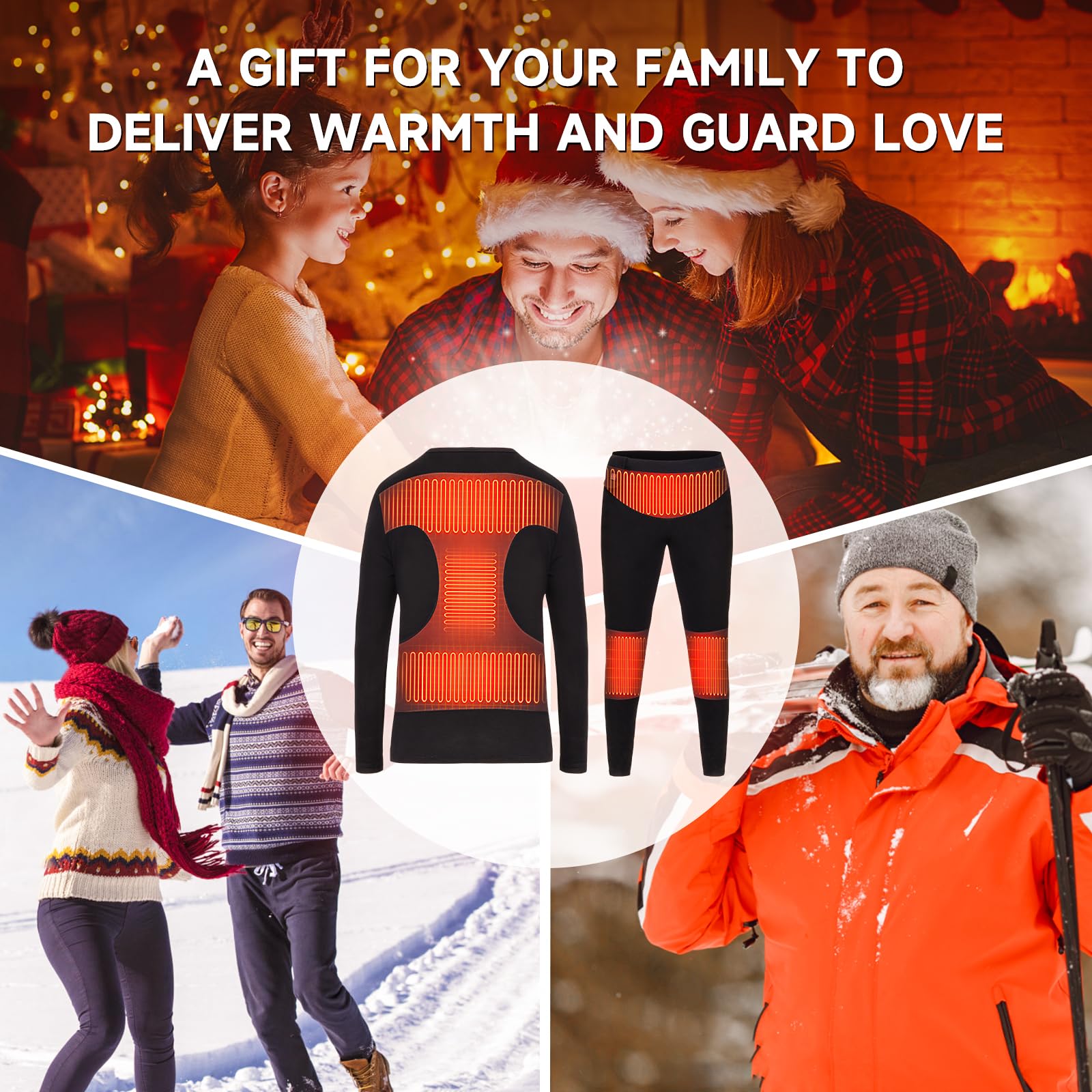 J JINPEI Heated Thermal Underwear Set for Women & Men - 3000mAh Battery Powered Base Layer Top & Pants (Black, Sizes S-3XL) - Perfect for Winter Sports, Skiing, Hiking & Cold Weather Outdoor Activities