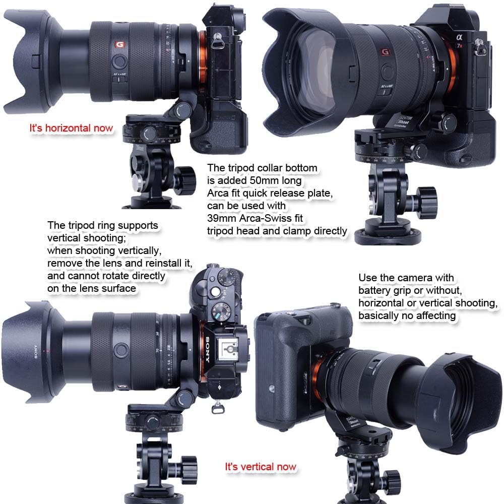 iShoot Tripod Mount Ring Lens Collar for Sony FE 24-70mm f/2.8 GM II, 16-35mm F2.8 GM II & 20-70mm F4 G Lenses - Arca-Swiss Quick Release Plate Compatible with Tripod Heads - Perfect for Landscape, Portrait & Travel Photography