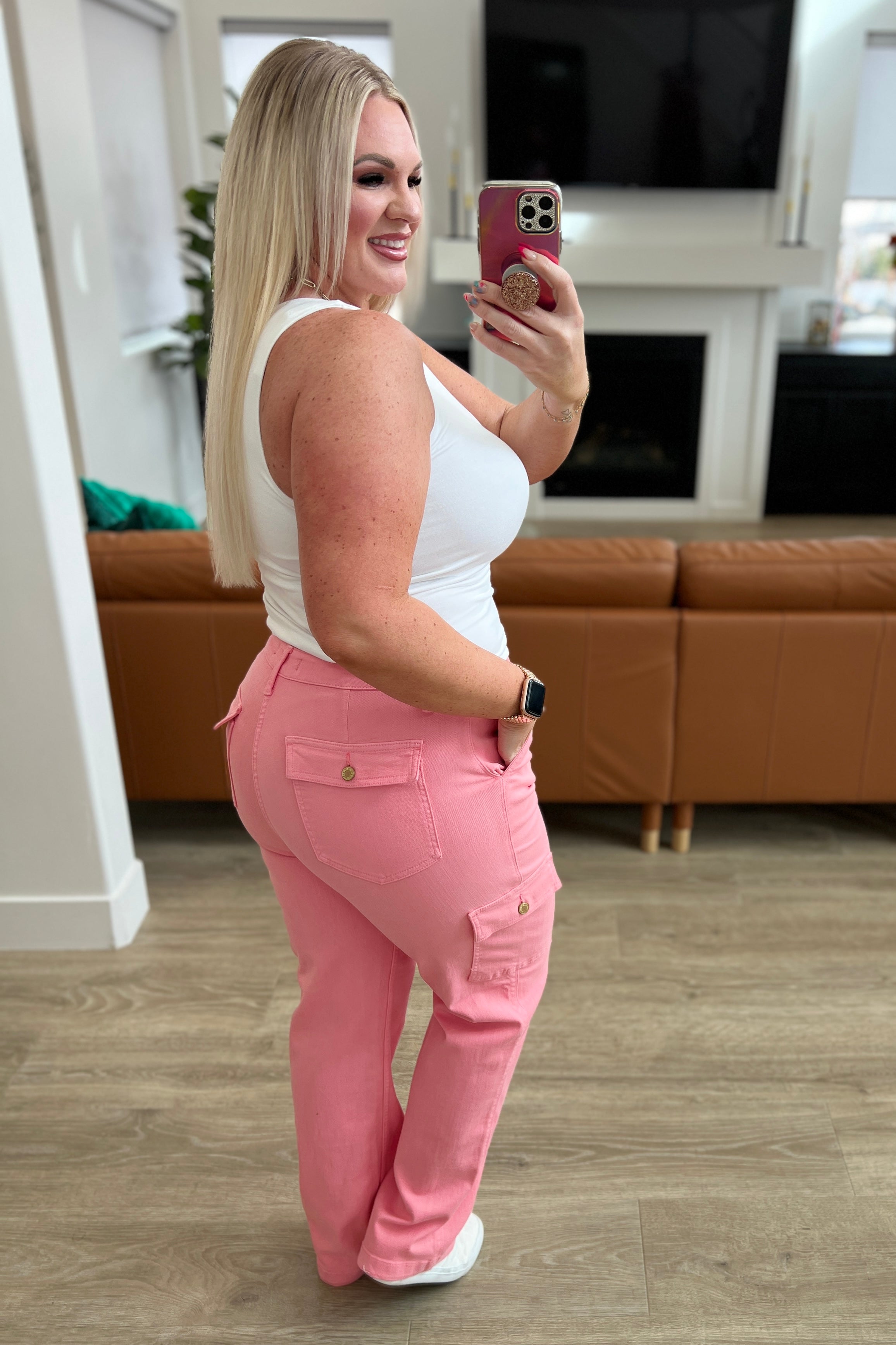 Peggy High Rise Cargo Straight Jeans for Women - Pink Distressed Denim Pants | Casual Streetwear, Workwear & Everyday Outfit
