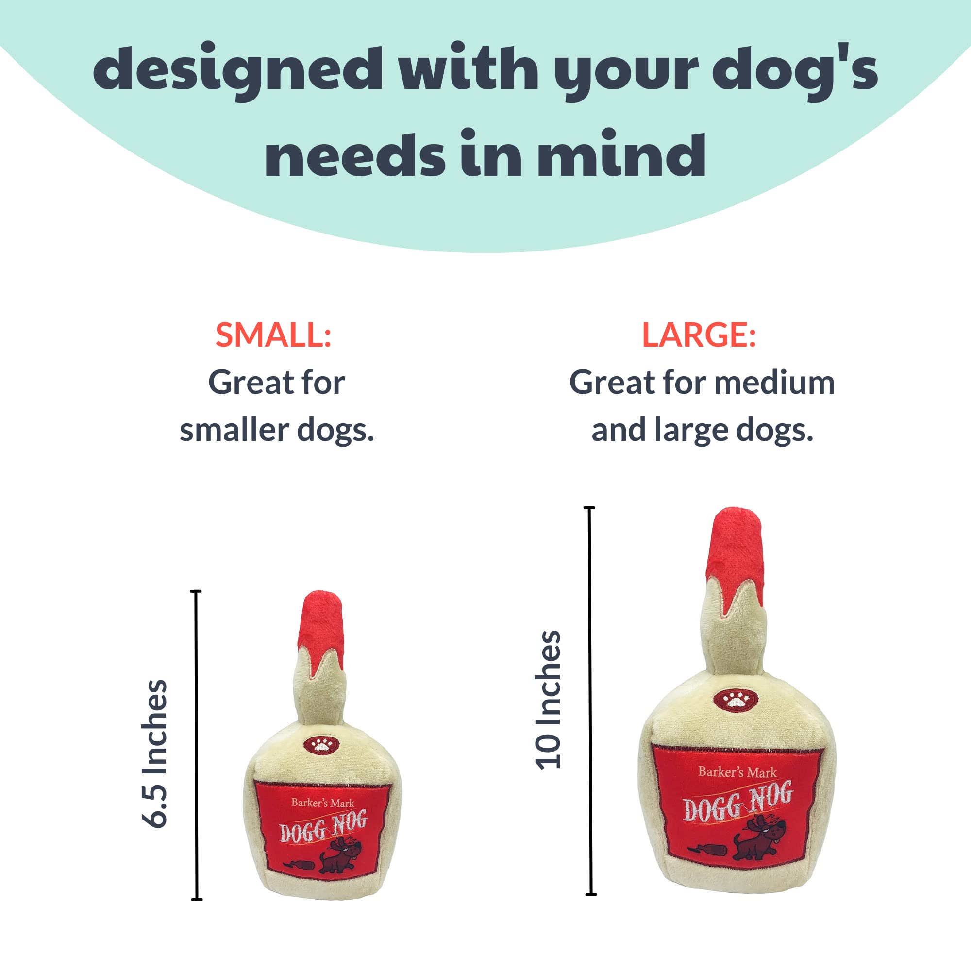 Huxley & Kent Dogg Nog (Small) - Christmas Holiday Funny Squeaky Plush Dog Toy with Squeaker | Durable & Safe Dog Gift for Playtime, Training & Holiday Cheer | H&K Power Plush Toy for Small Dogs