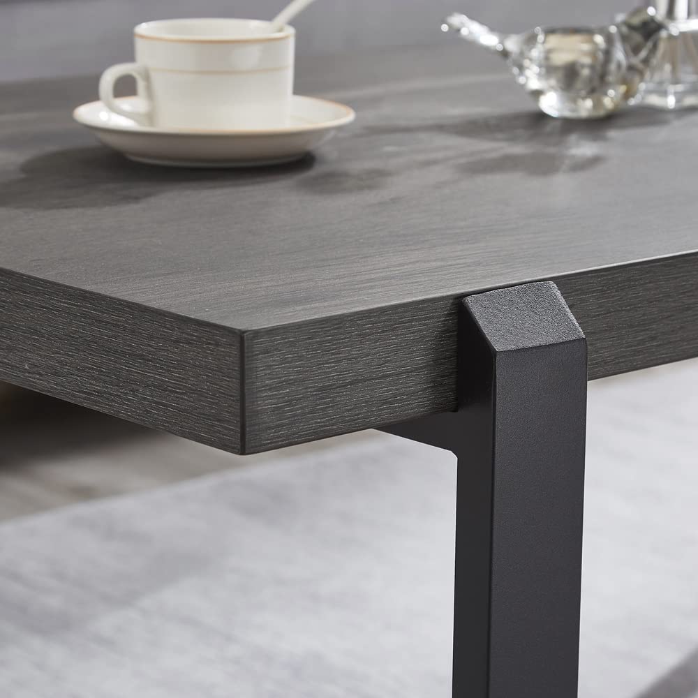 EXCEFUR Modern Coffee Table - Rustic Wood & Metal Rectangle Cocktail Table for Living Room - 44 Inch Grey Center Table - Perfect for Small Spaces, Apartments & Cozy Home Decor