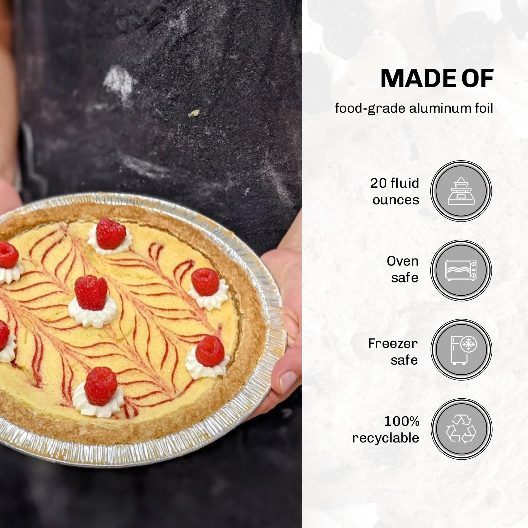 KitchenDance 20oz Disposable Aluminum Pie Pans - 250 Count Round Deep Foil Baking Pans for Catering, Bakeries & Restaurants - Perfect for Pies, Quiches, Casseroles & Meal Prep | Ideal for Commercial Kitchens, Holiday Baking & Large Batch Cooking