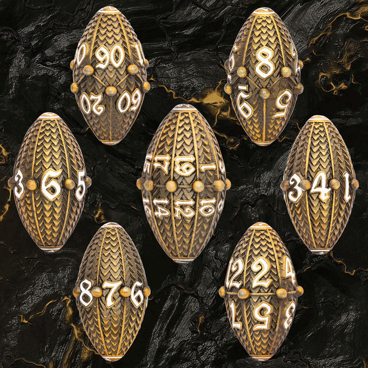 Premium ARUOHHA DND Metal Dice Set - Antique Gold Dragon Egg Design with Rotating Shell for Dungeons & Dragons RPG, D&D Polyhedral Dice (D20, D12, D10, D8, D6, D4) - Perfect for Tabletop Gaming, Collectors & Fantasy Roleplaying Adventures