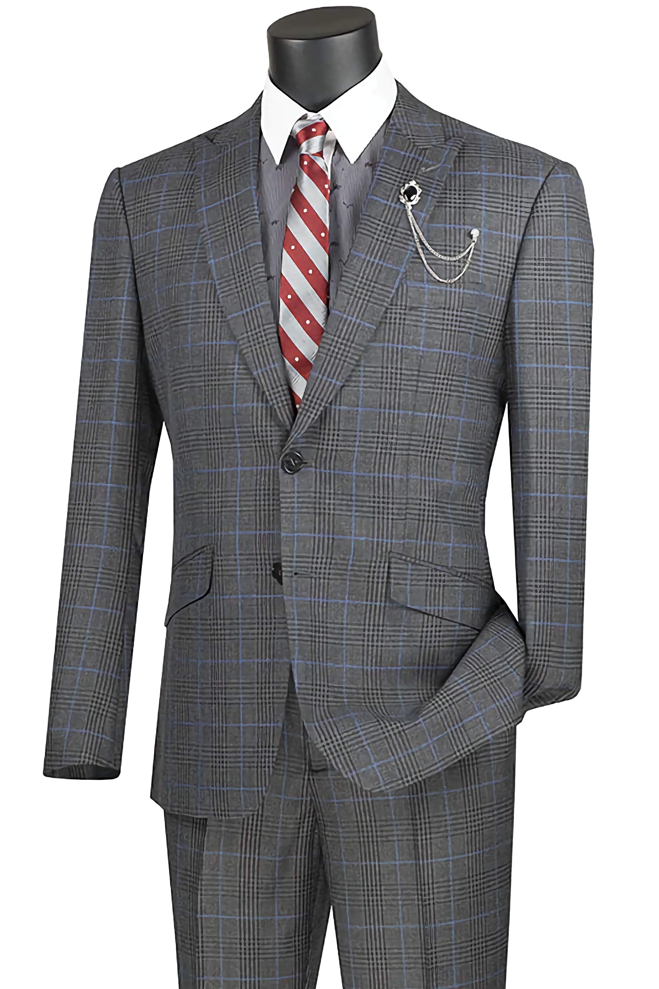 Slim Fit 2 Piece Suit for Men - Charcoal Gray Glen Plaid Pattern Matching Pants & Jacket | Business Formal Wear, Office Attire, Wedding Suit, Professional Outfit