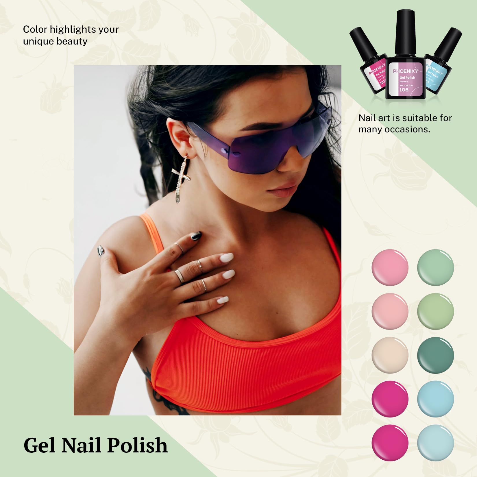 PHOENIXY 21 Colors Gel Nail Polish Set - Pink, Red, Blue, Green, Gray, Black & Glitter Nail Kit with Base Coat, Glossy & Matte Top Coat | Long Lasting Salon Quality Nail Polish | Perfect for DIY Manicures, Nail Art & Gift for Women