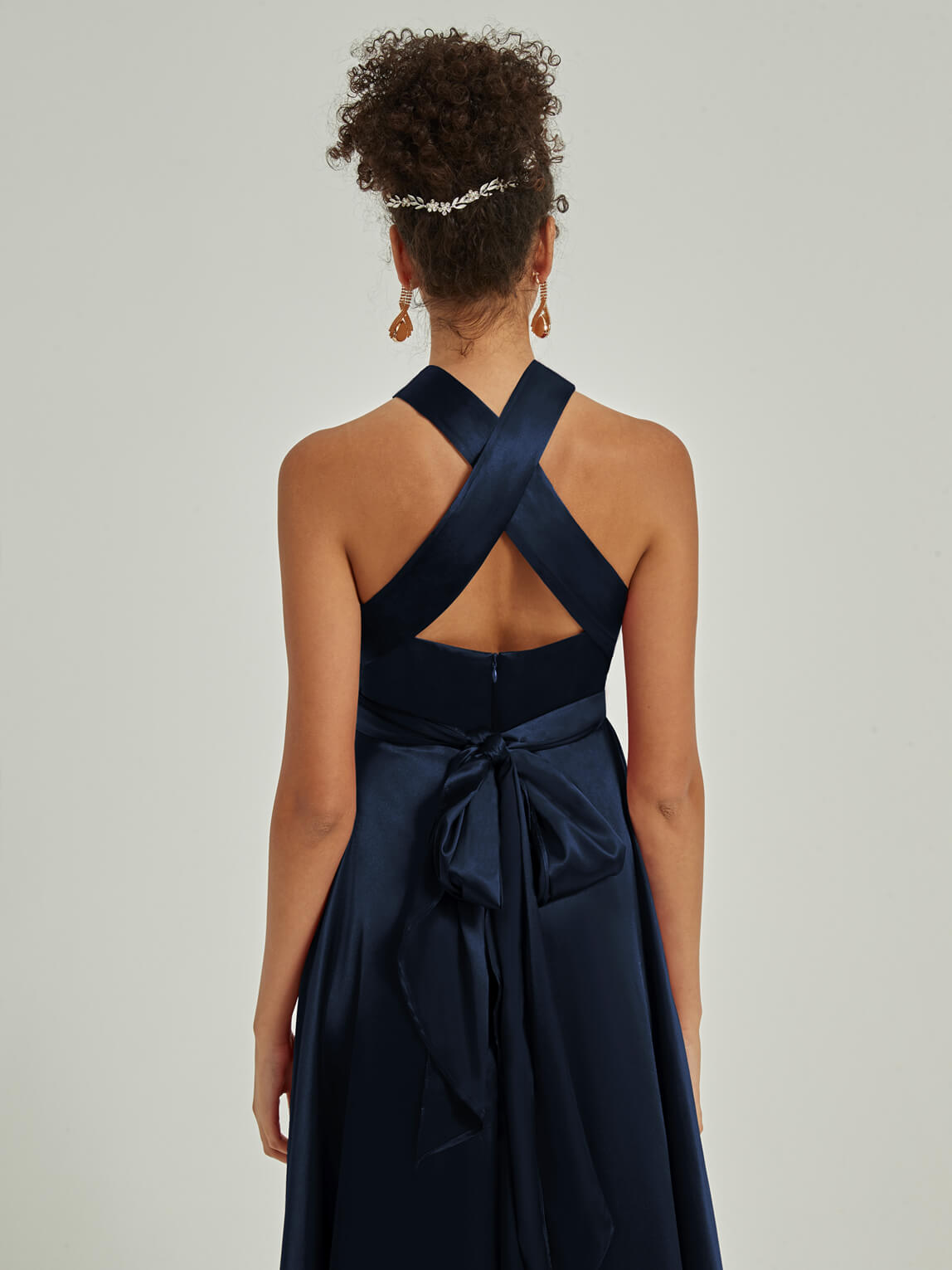 Elegant Dark Navy Satin Convertible Bridesmaid Dress - Multi-Way Wrap A-Line Gown for Weddings, Parties & Formal Events
