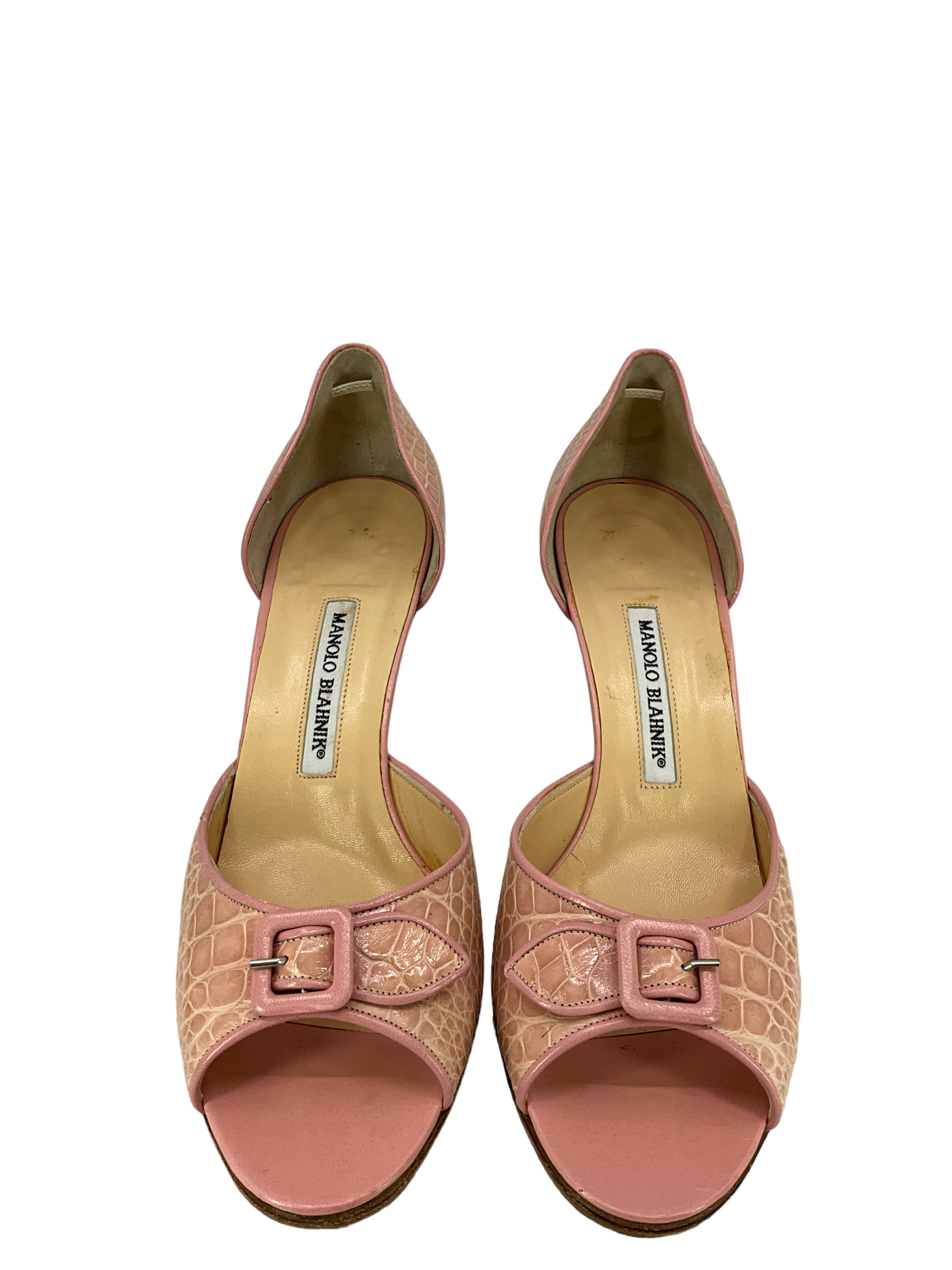 Manolo Blahnik Pink Alligator Skin Pumps Women's Size 11 | Luxury Designer High Heels for Weddings, Parties & Special Occasions