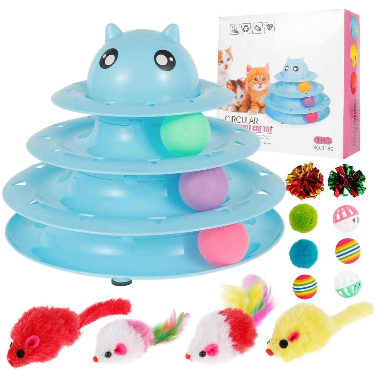 14 PCS Interactive Cat Toy Set - 3 Level Fun Roller Exerciser with Colorful Balls, Detachable Cat Tower of Tracks for Indoor Cats & Kittens - Perfect for Exercise, Playtime and Mental Stimulation at Home