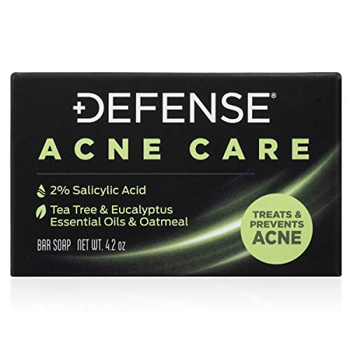 Defense Acne Care Bar Soap 4.2oz (Pack of 2) - 2% Salicylic Acid, Tea Tree & Eucalyptus Essential Oils with Oatmeal - Gentle Cleansing for Acne-Prone Skin - Perfect for Daily Face & Body Wash Routine