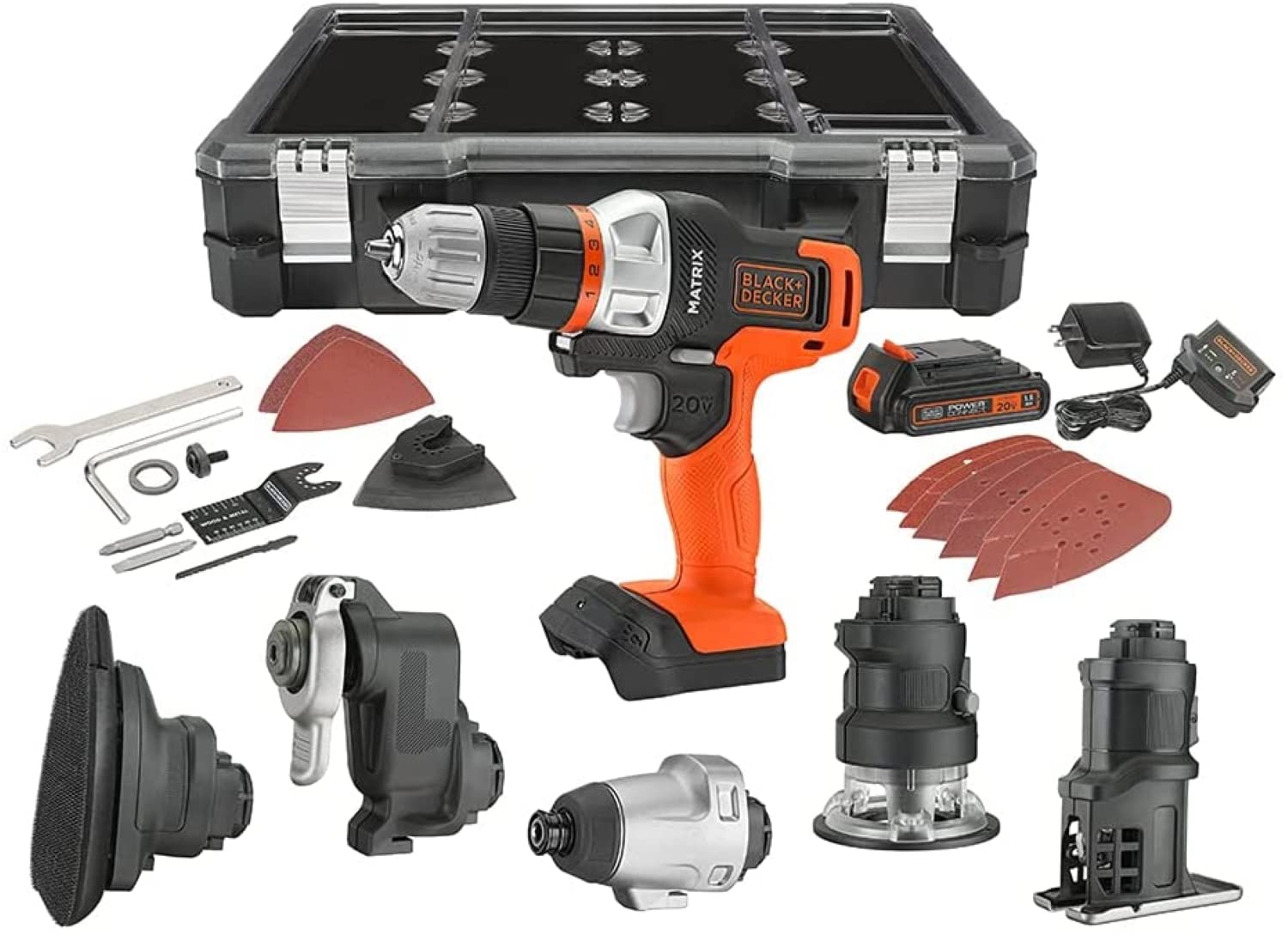 BLACK+DECKER 20V MAX MATRIX Cordless Drill Combo Kit with Case - 6-Tool Set (BDCDMT1206KITC) for Home DIY, Woodworking & Construction Projects