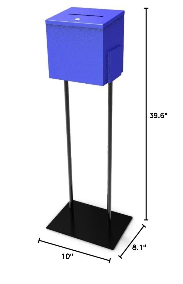 FixtureDisplays® Blue Metal Ballot Box - Secure Voting, Donation & Suggestion Collection Box with Black Stand (11064+10918-BLUE) - Perfect for Elections, Fundraisers & Office Feedback